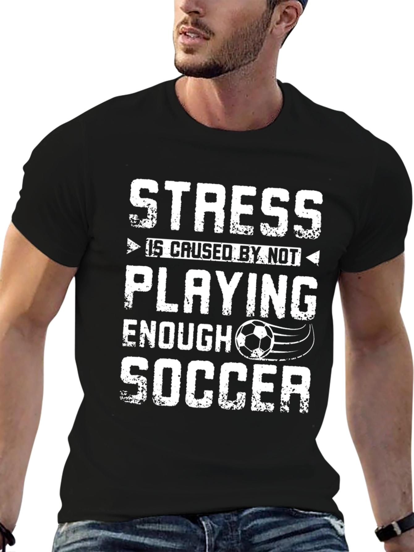 Black Funny Soccer T-Shirt: Stress Relief Design view 6
