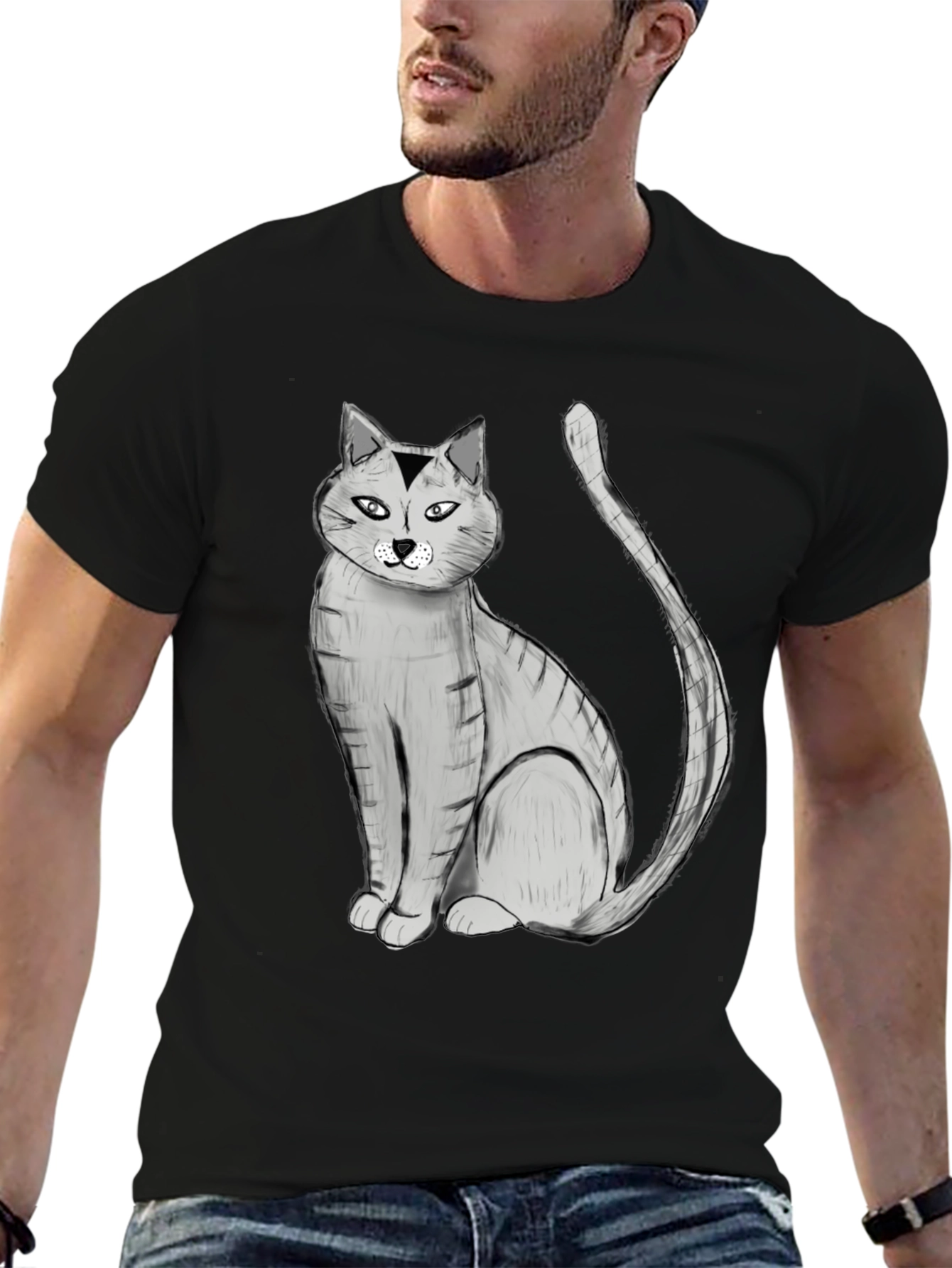 Black Black Cat Graphic Tee - Unisex Cotton Blend T-Shirt view 6