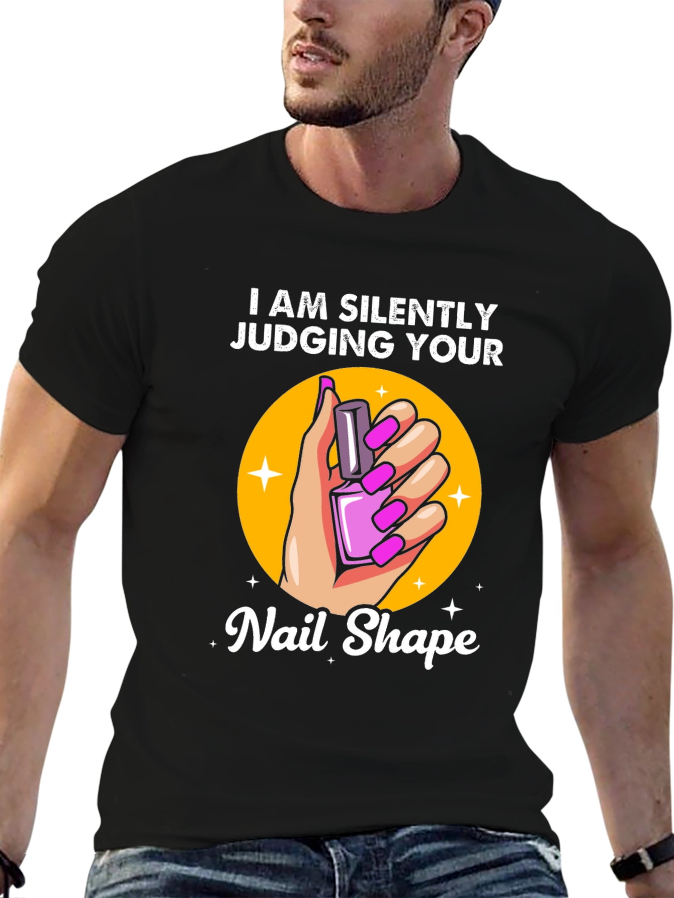 Black Silently Judging Your Nail Shape Graphic Tee view 6