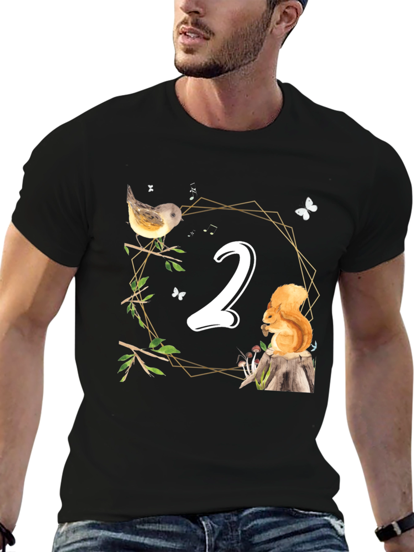 Black Cute Woodland Second Birthday T-Shirt view 6