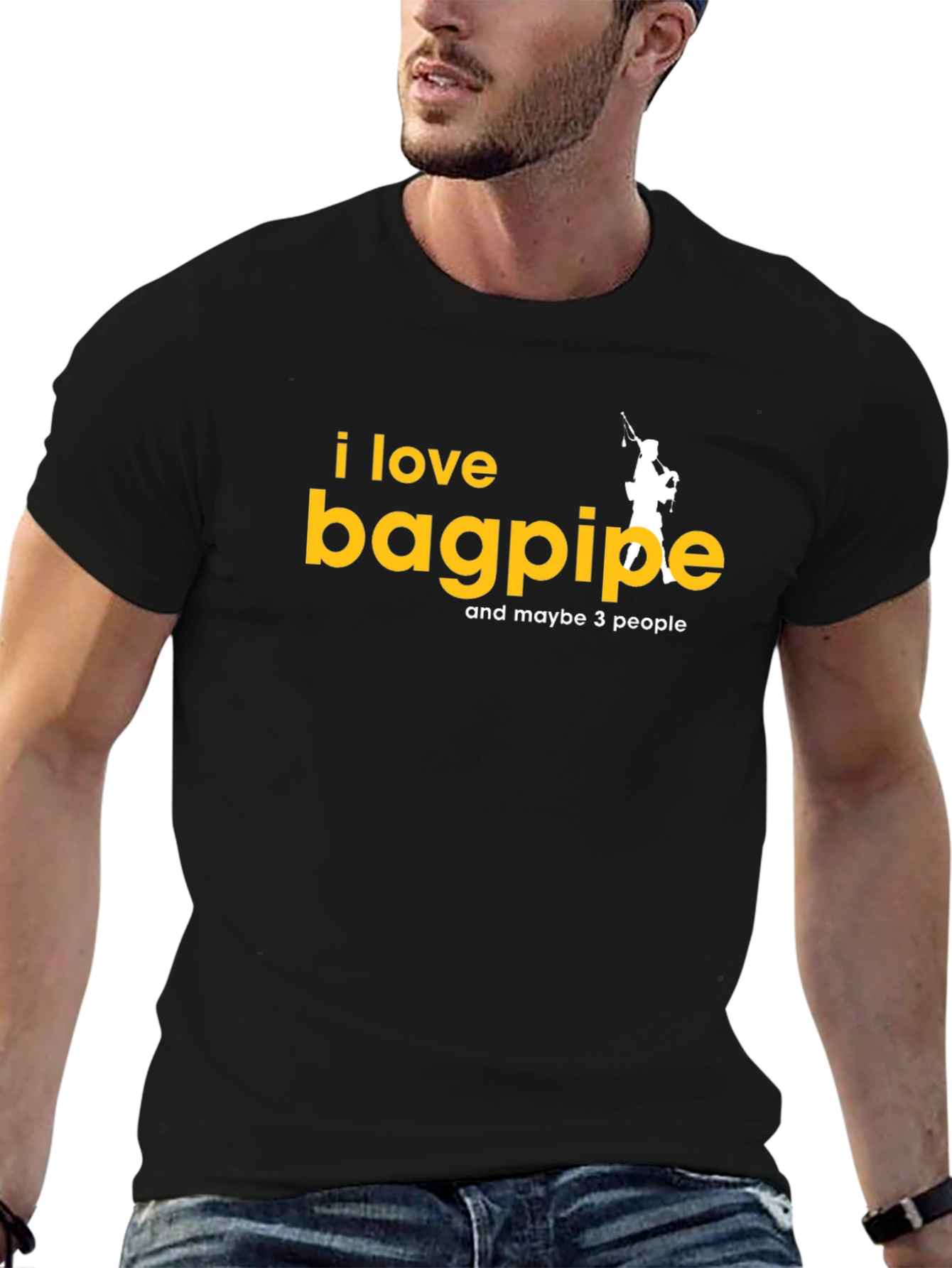 Black I Love Bagpipes T-Shirt - Funny Musician Tee view 6