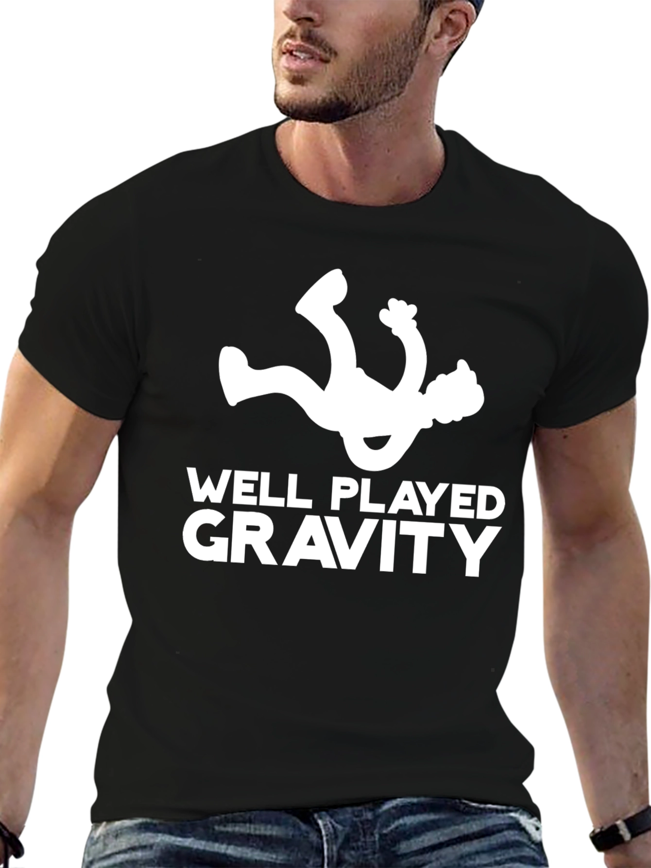 Black Funny Well Played Gravity Black T-Shirt view 6