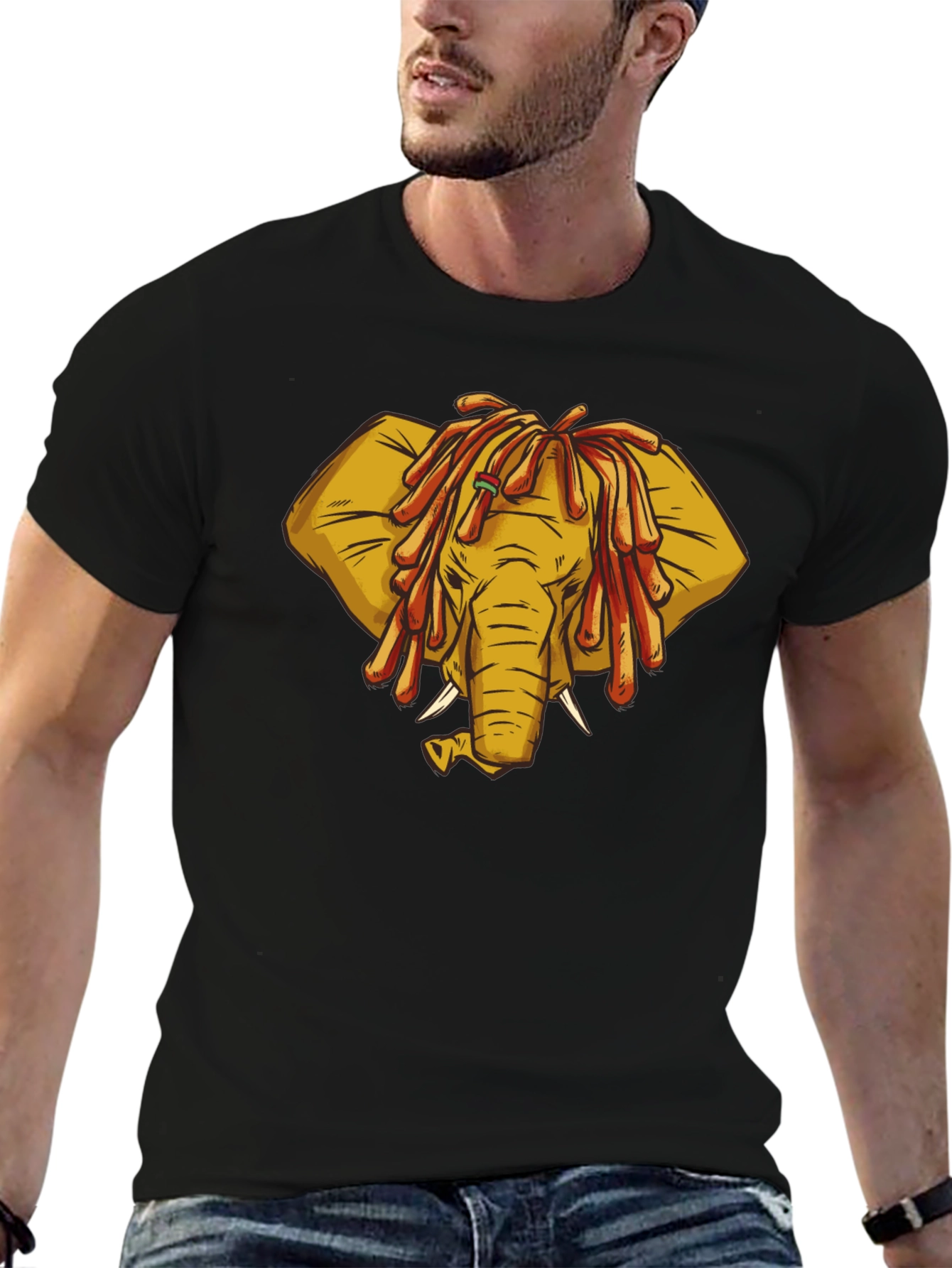 Black Rasta Elephant Graphic Tee - Unique Design! view 6