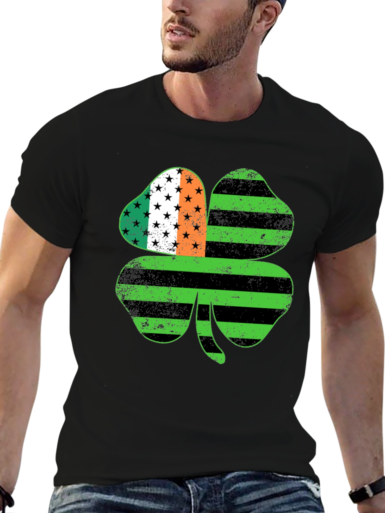 Black St. Patrick's Day Shamrock T-Shirt view 6