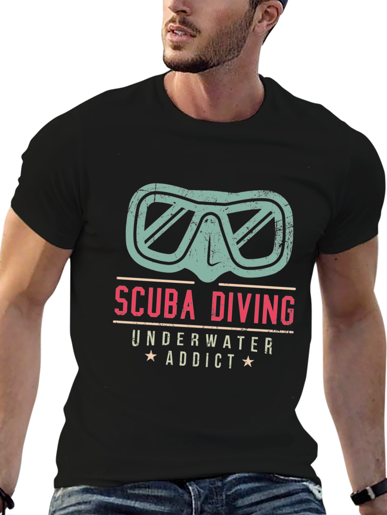 Black Scuba Diving Underwater Addict T-Shirt view 6