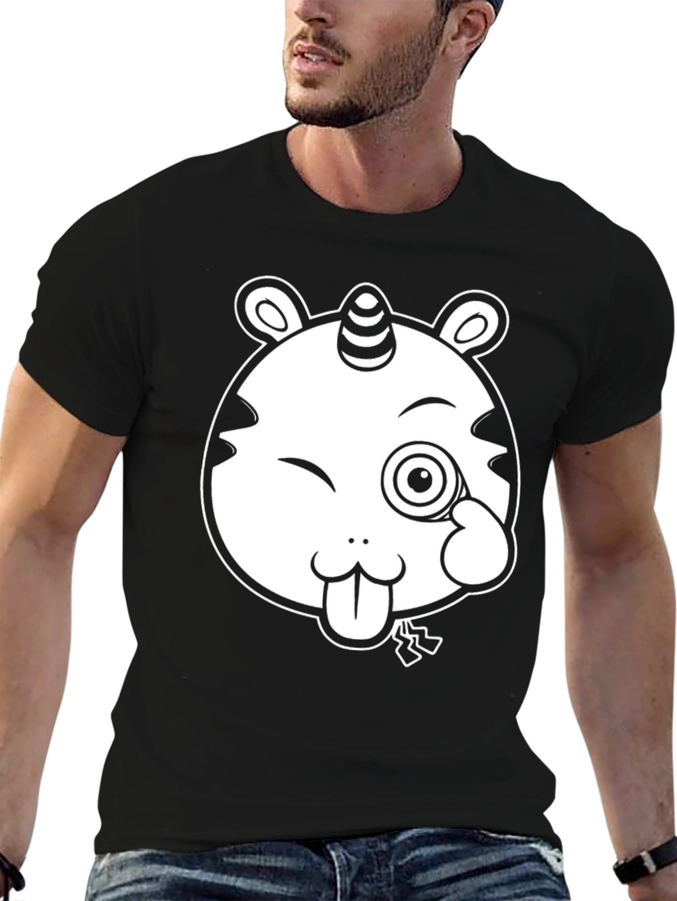 Black Winking Unicorn Bear Black T-Shirt view 6
