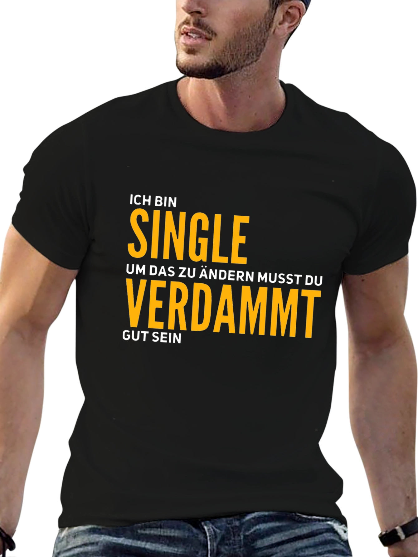 Black Ich Bin Single T-Shirt - Funny German Phrase Tee view 6