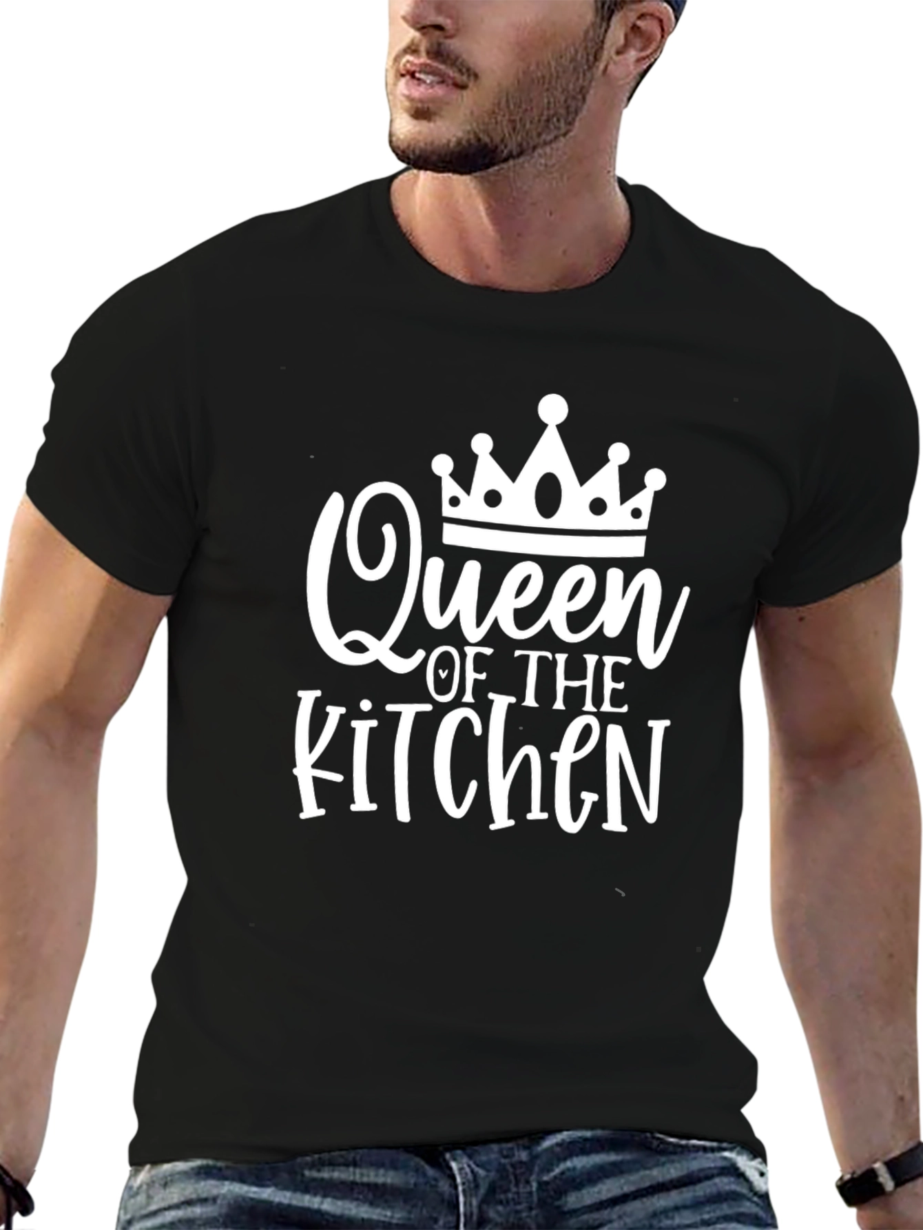 Black Queen of The Kitchen Graphic T-Shirt - Black Cotton Tee view 6