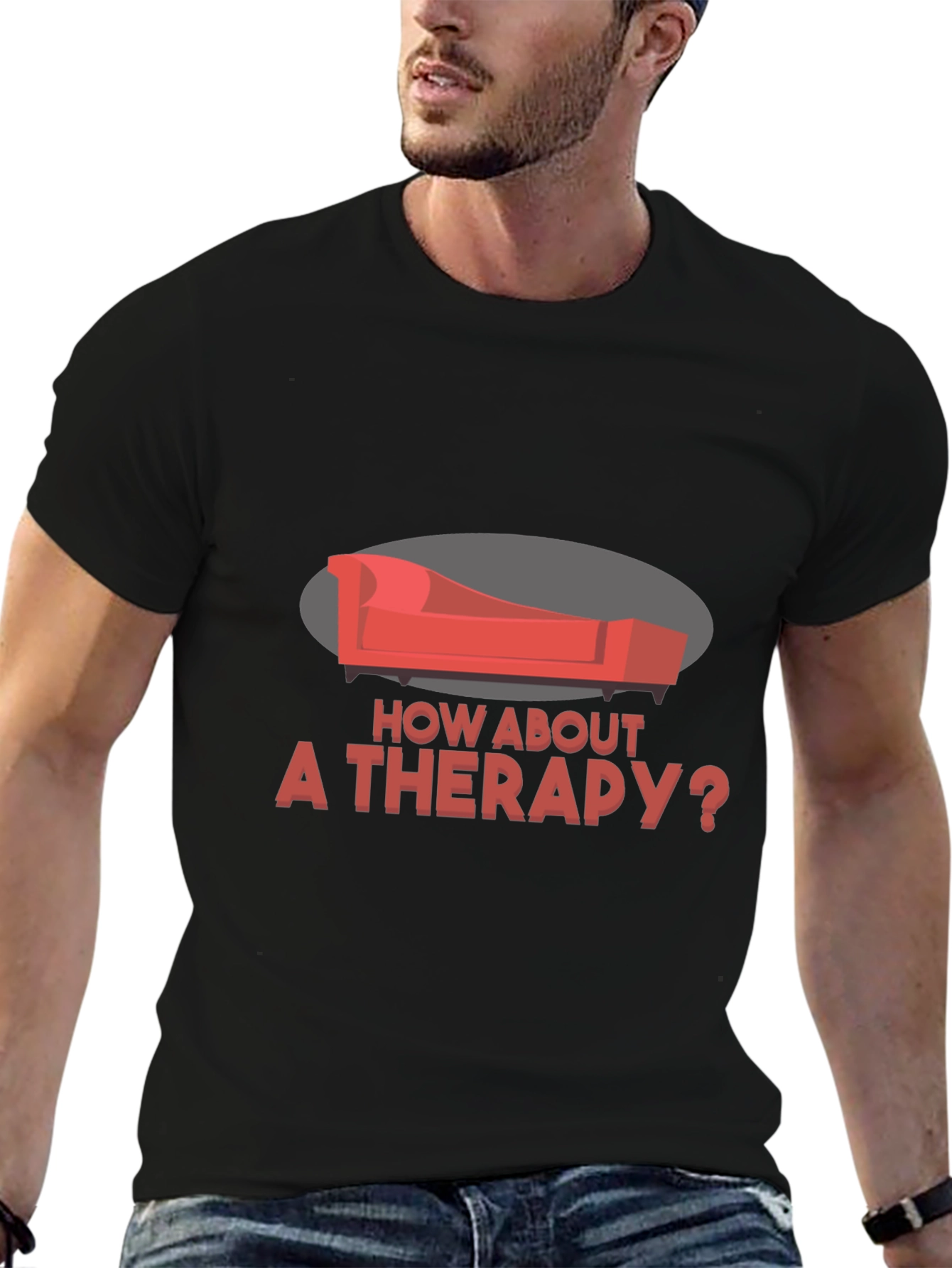 Black Therapy Couch Graphic Tee - Unique Design view 6