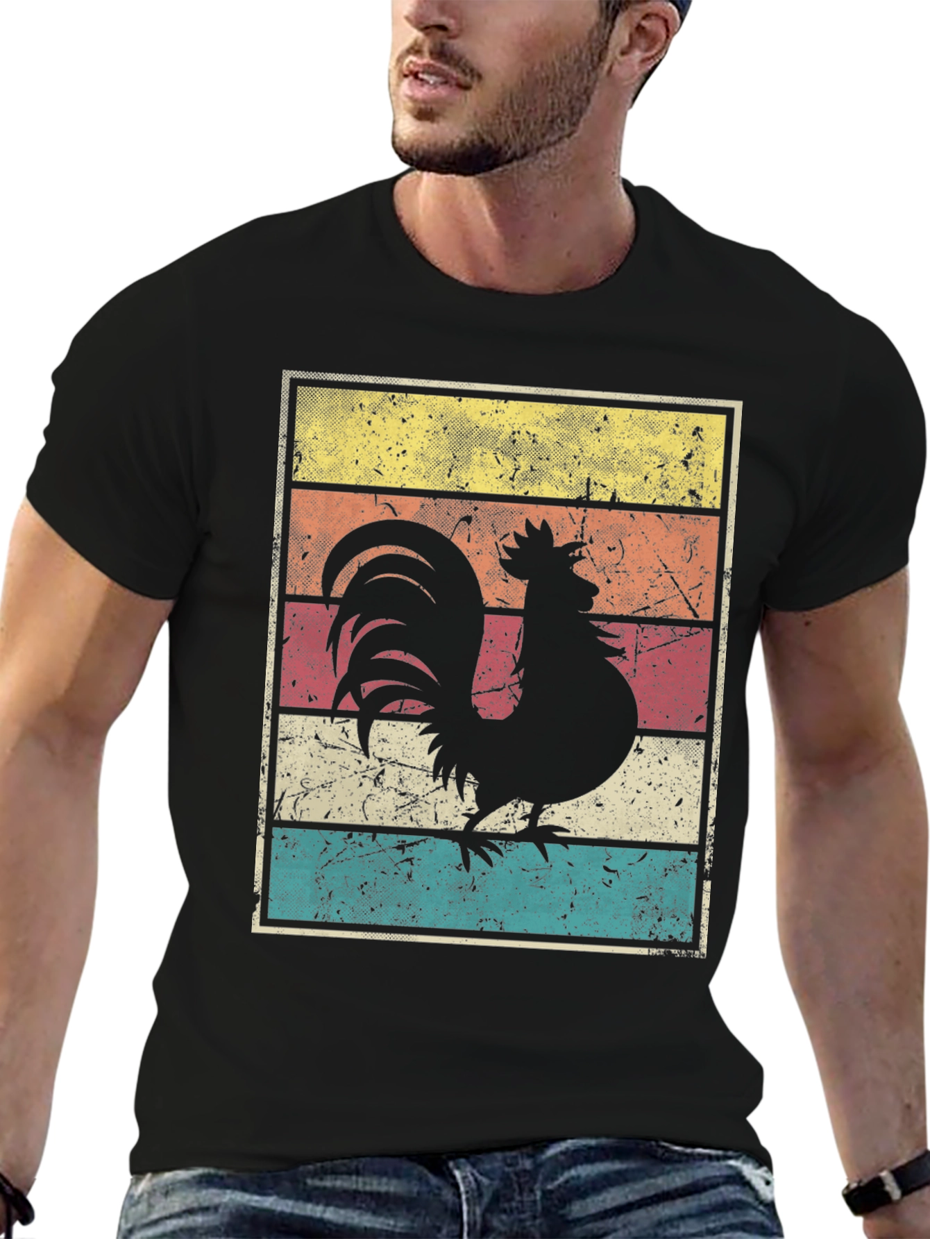 Black Retro Rooster Graphic Tee view 6