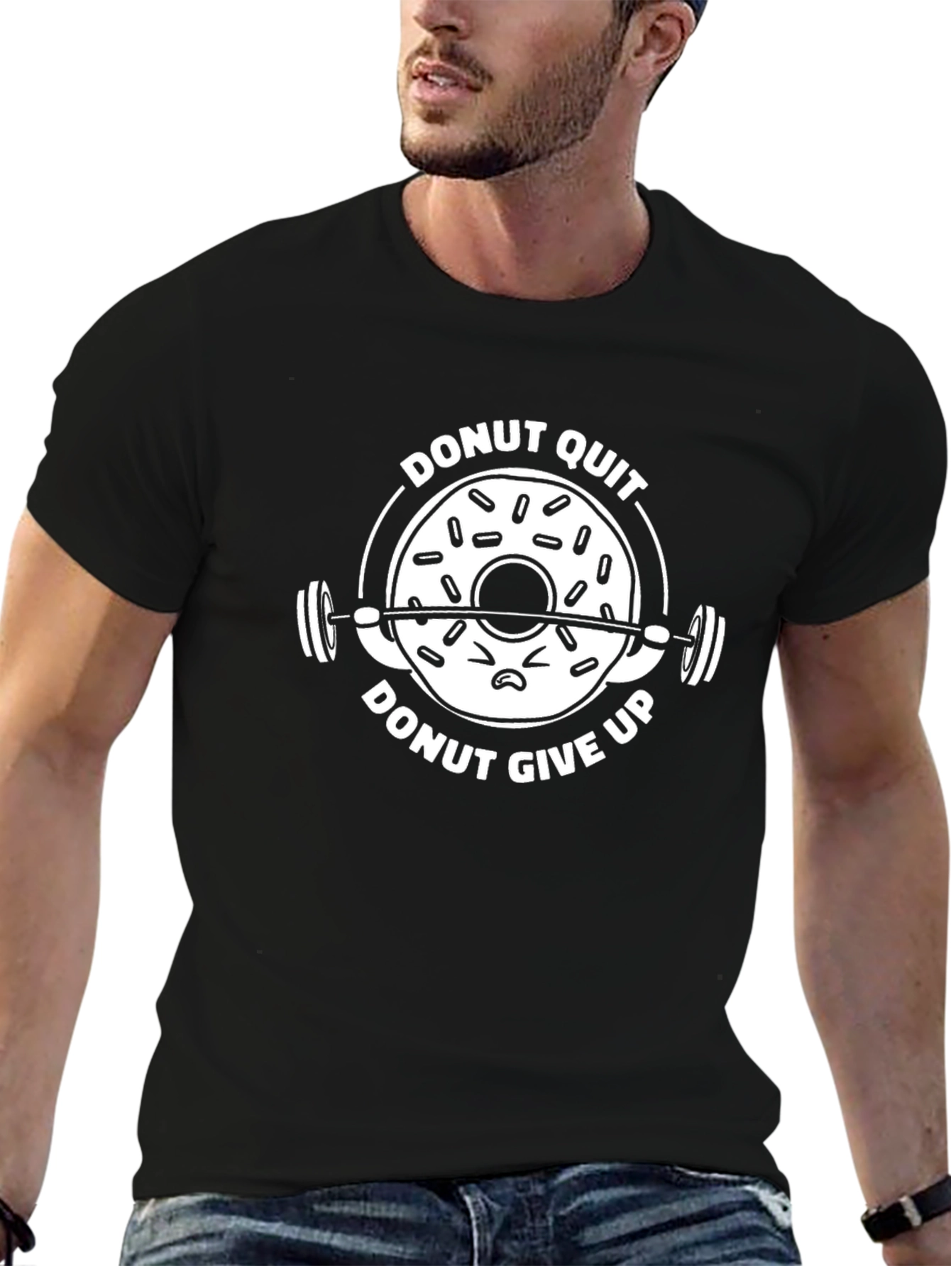 Black Donut Quit Funny Gym Workout T-Shirt view 6
