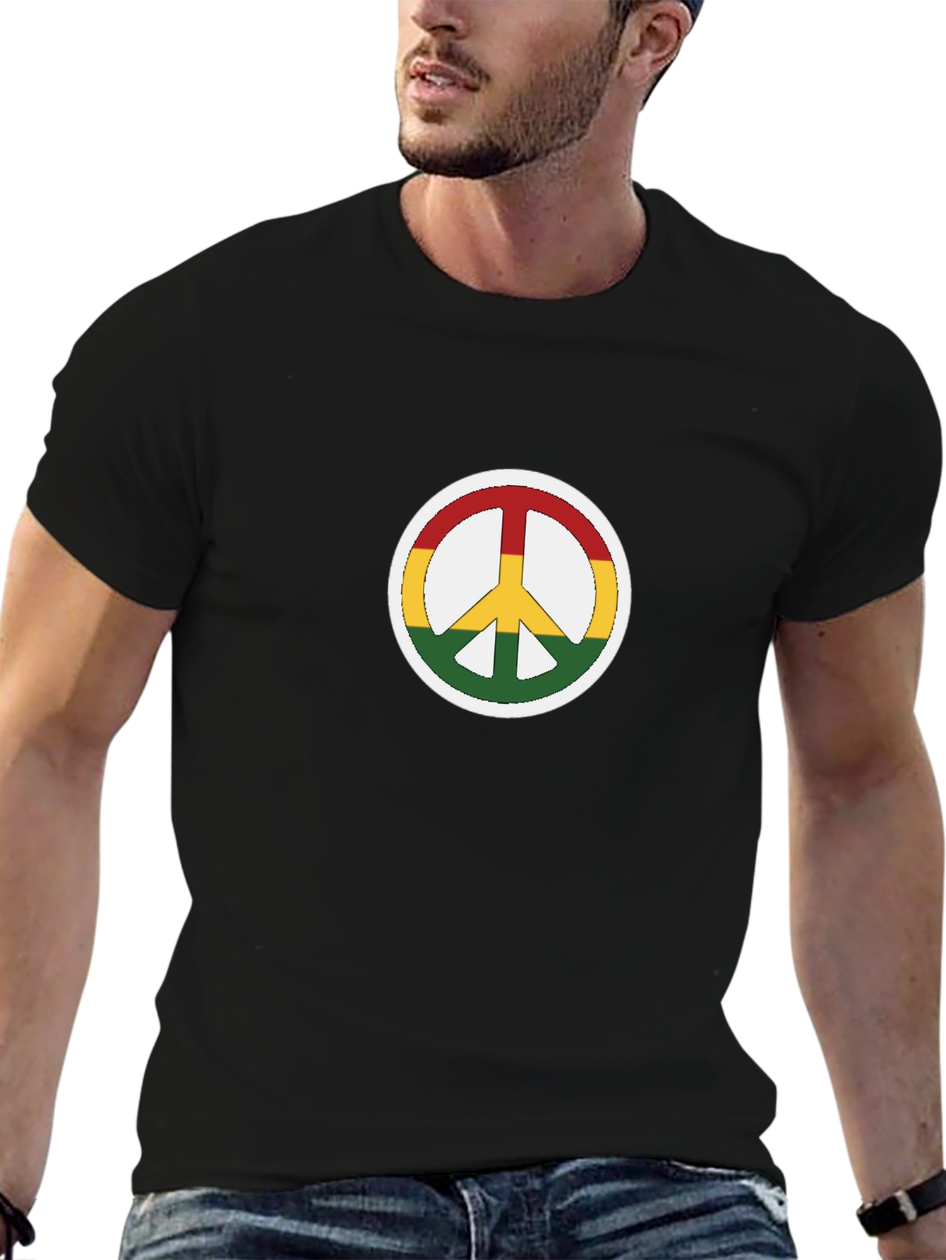 Black Rasta Peace Sign Graphic Tee view 6