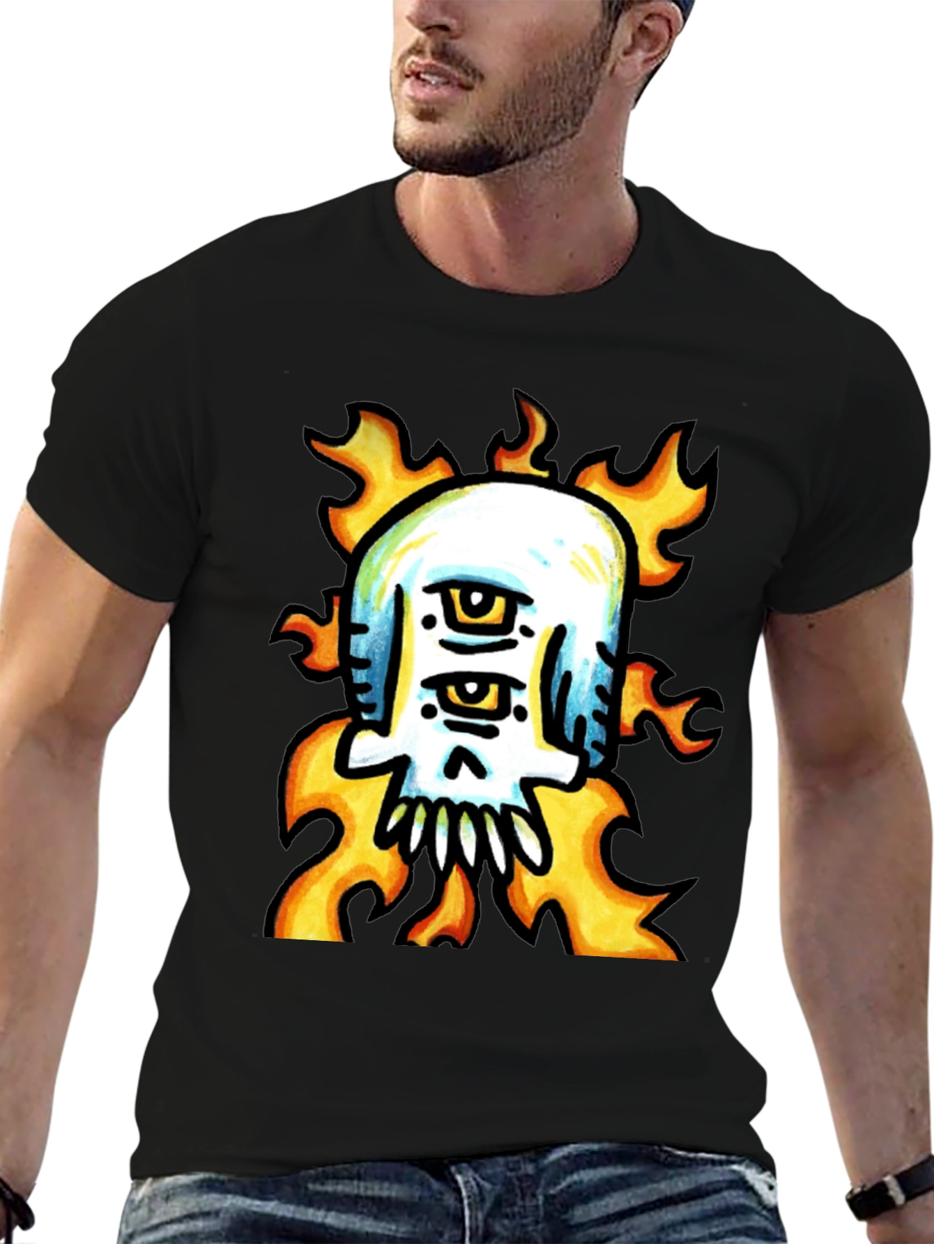 Black Fiery Skull Graphic Tee - Unique Design view 6