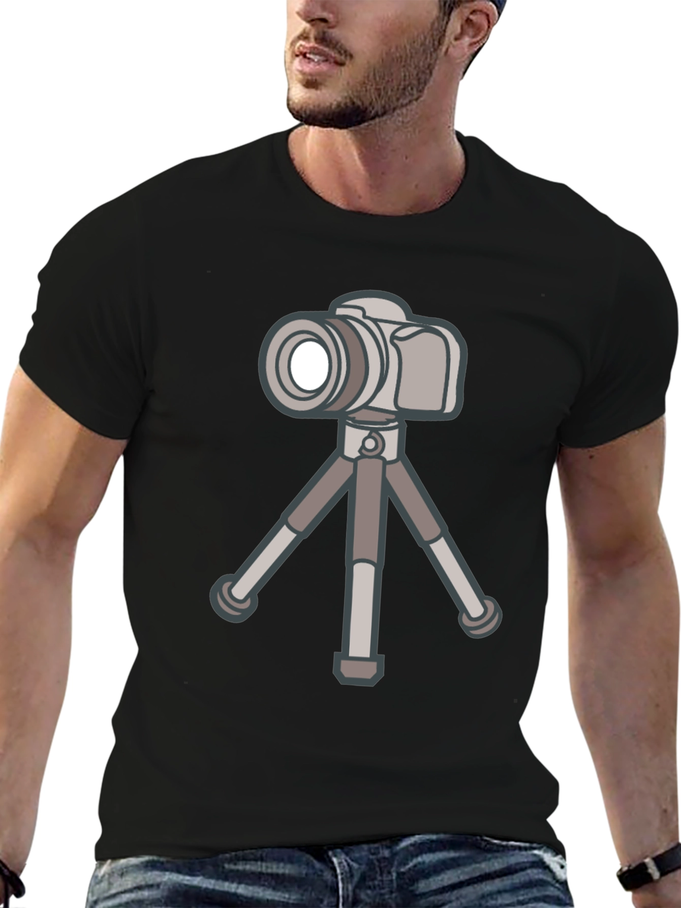Black Camera on Tripod Graphic Tee - Photography Lover Shirt view 6