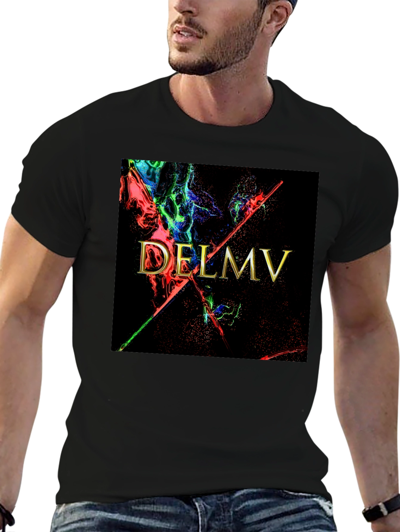 Black DELMV Abstract Graphic Black T-Shirt view 6