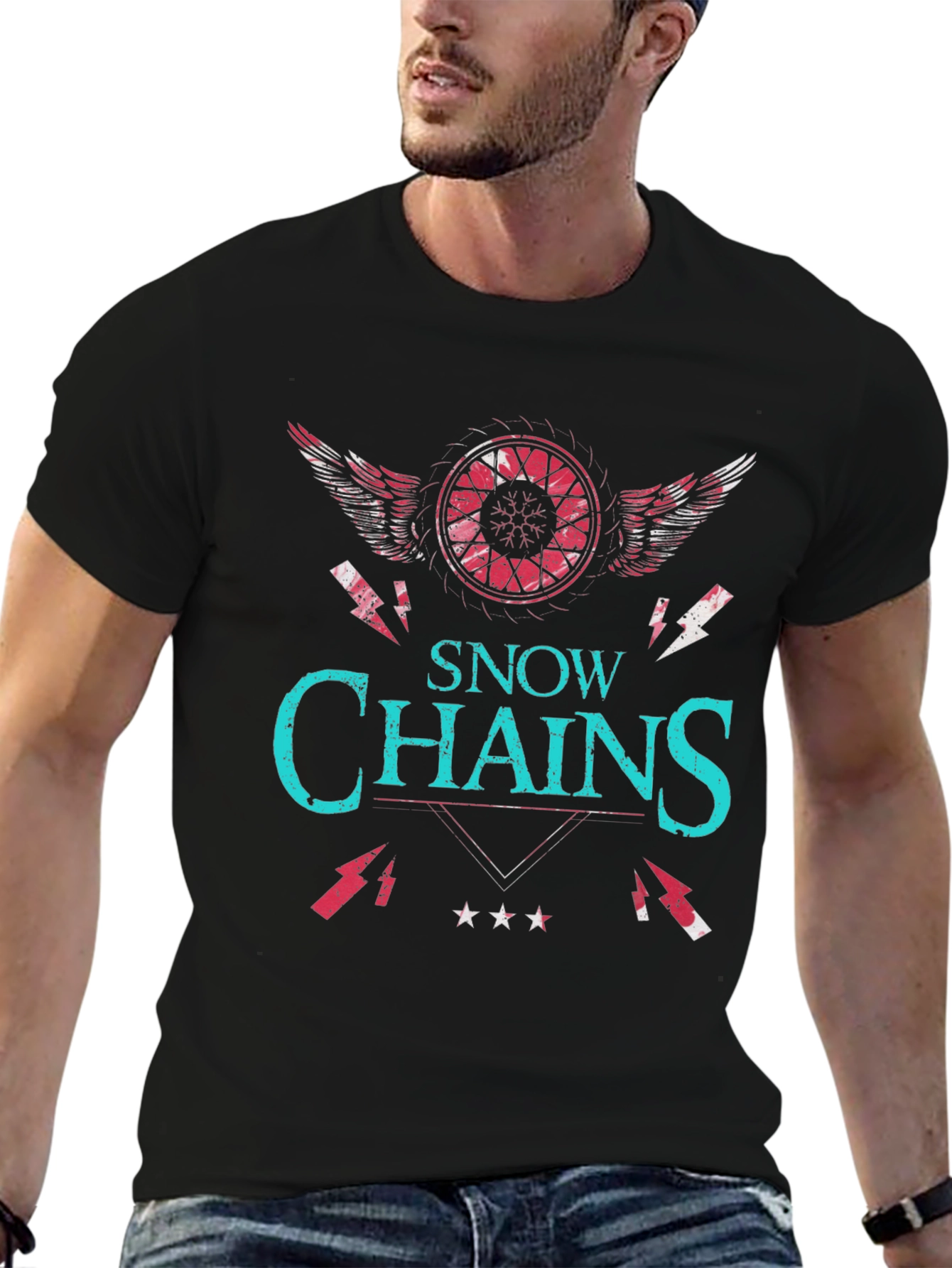 Black Snow Chains Graphic T-Shirt - Unique Design view 6