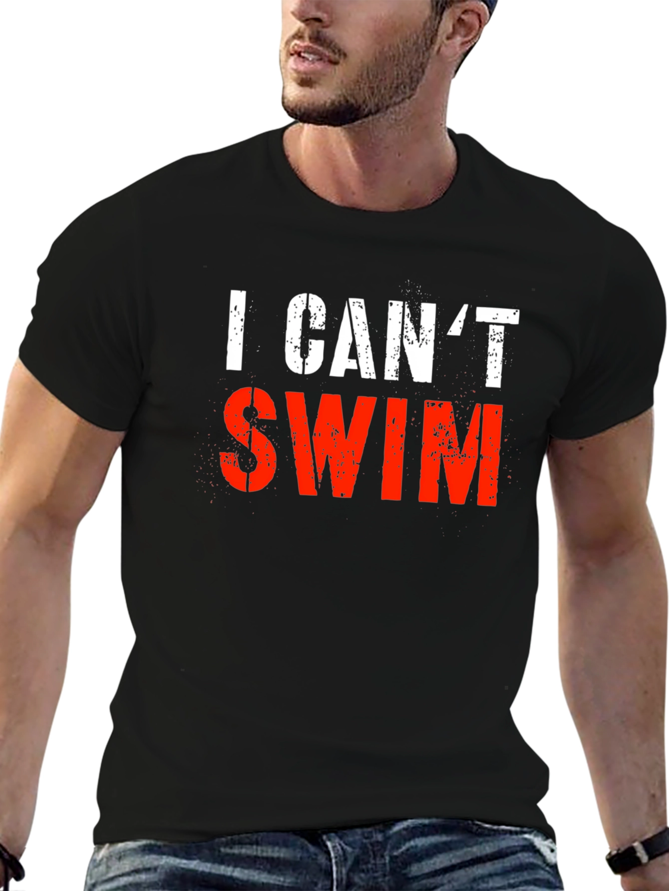 Black I Can't Swim Graphic Tee - Black Cotton T-Shirt view 6