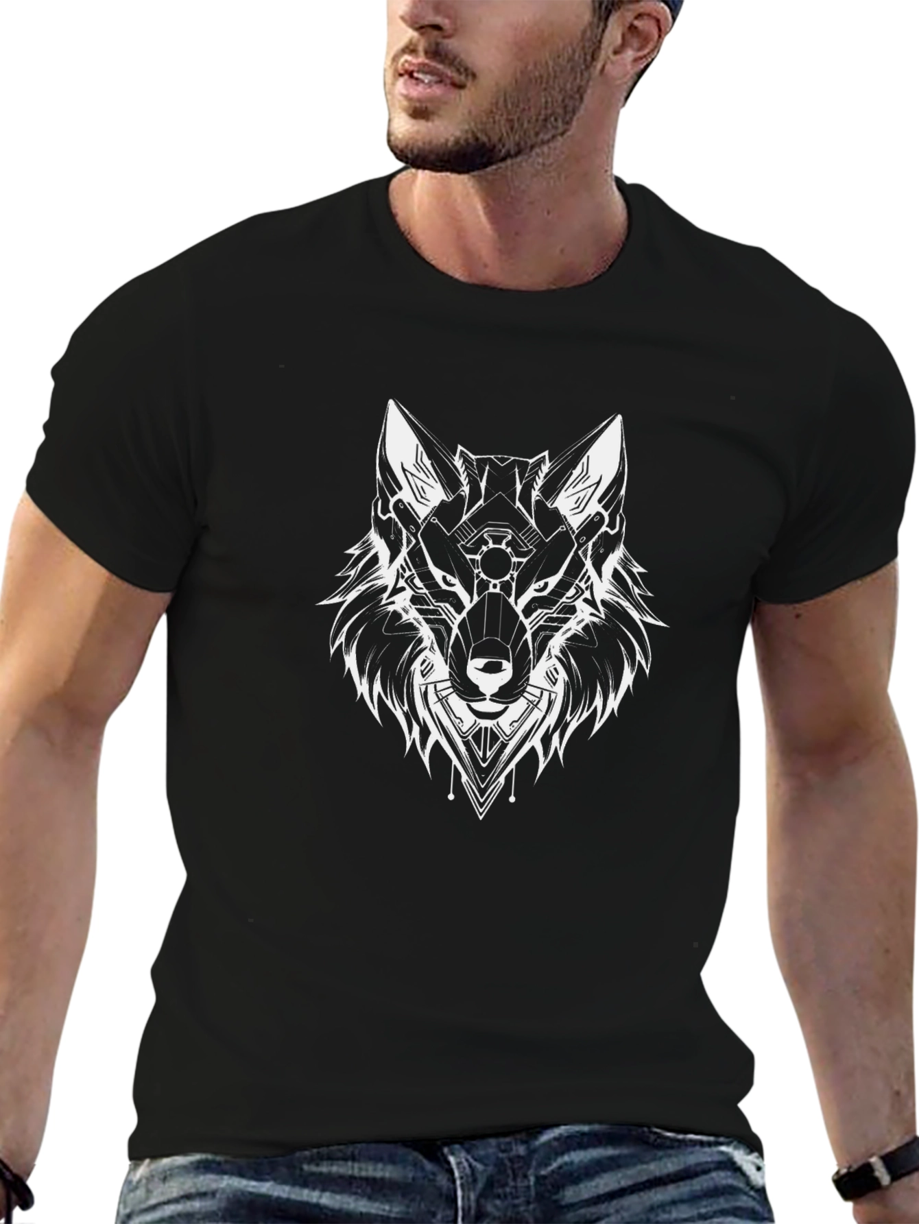 Black Cyberpunk Wolf Graphic Tee - Black view 6