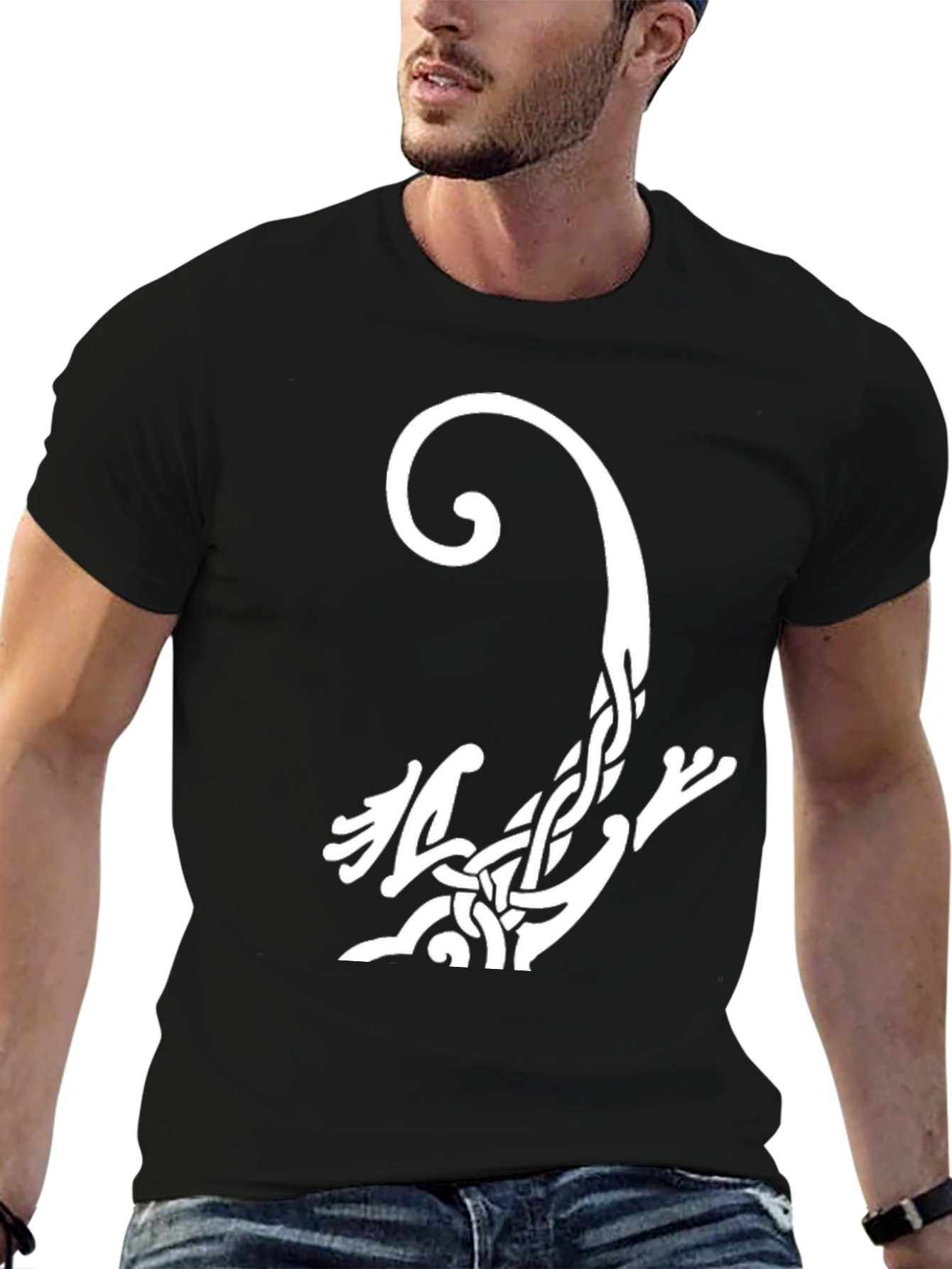 Black Celtic Knot Lizard Graphic Tee - Black Cotton Shirt view 6