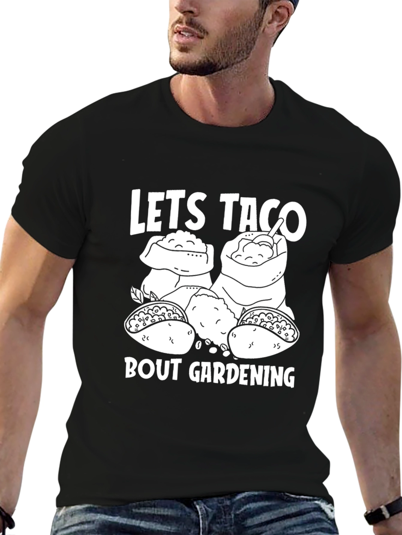 Black Let's Taco Bout Gardening T-Shirt view 6