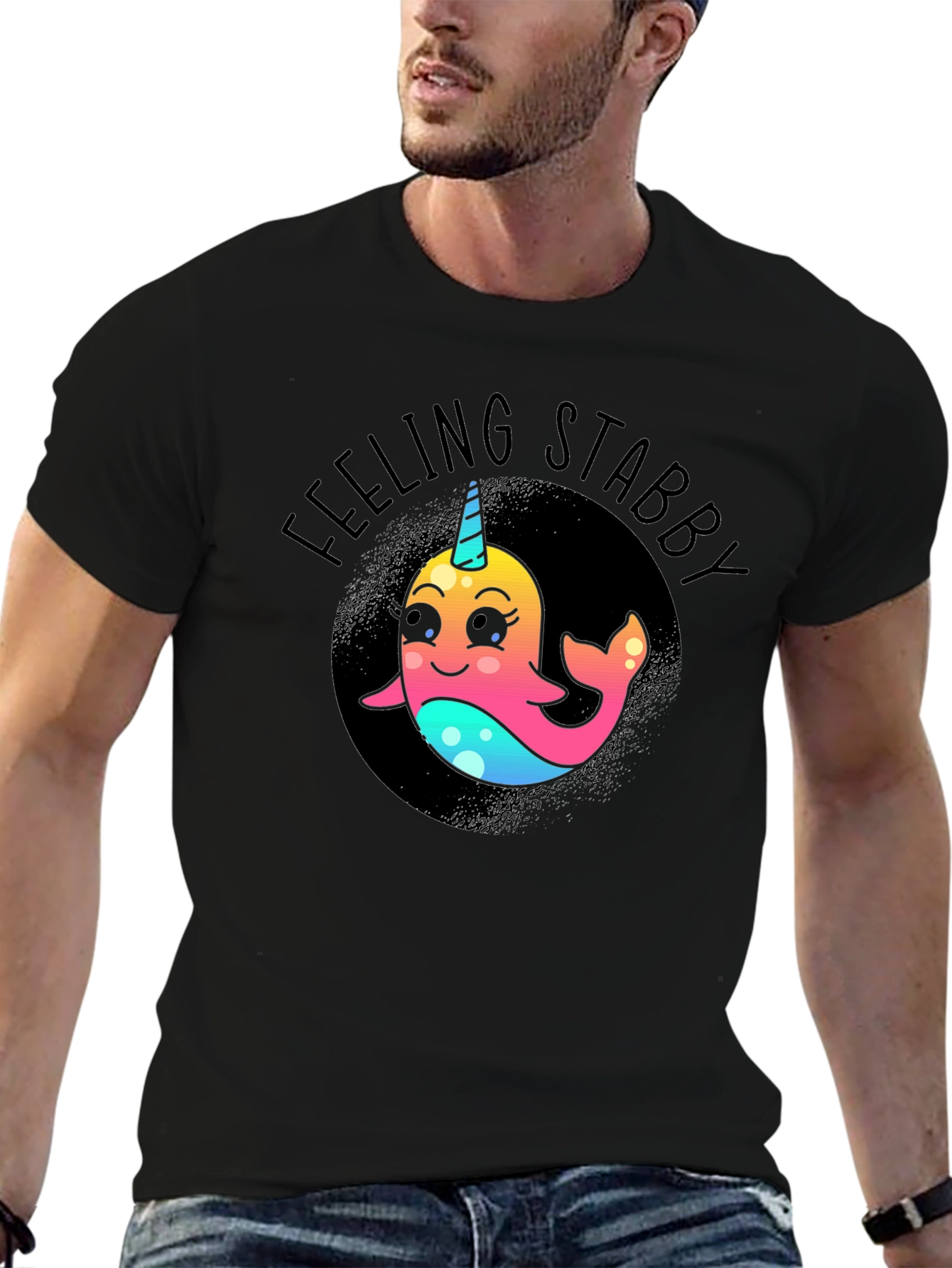 Black Feeling Stabby Narwhal T-Shirt - Black view 6
