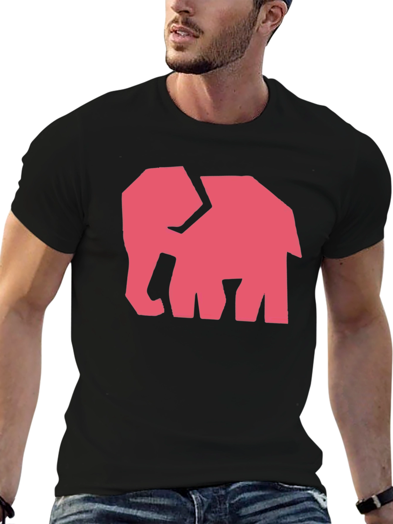 Black Modern Elephant Graphic Tee - Black Cotton Shirt view 6