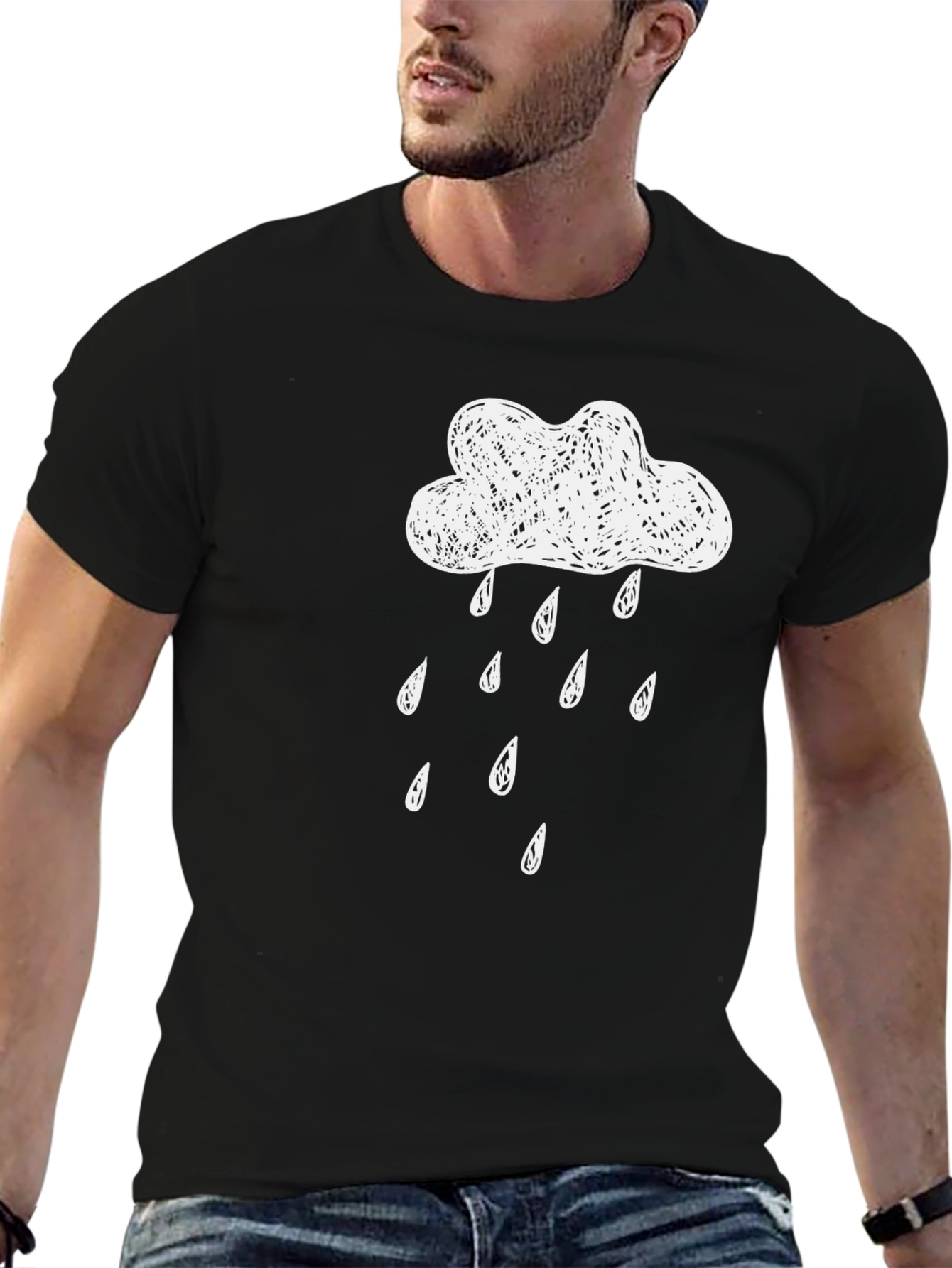 Black Rain Cloud Graphic T-Shirt - Black Cotton Tee view 6