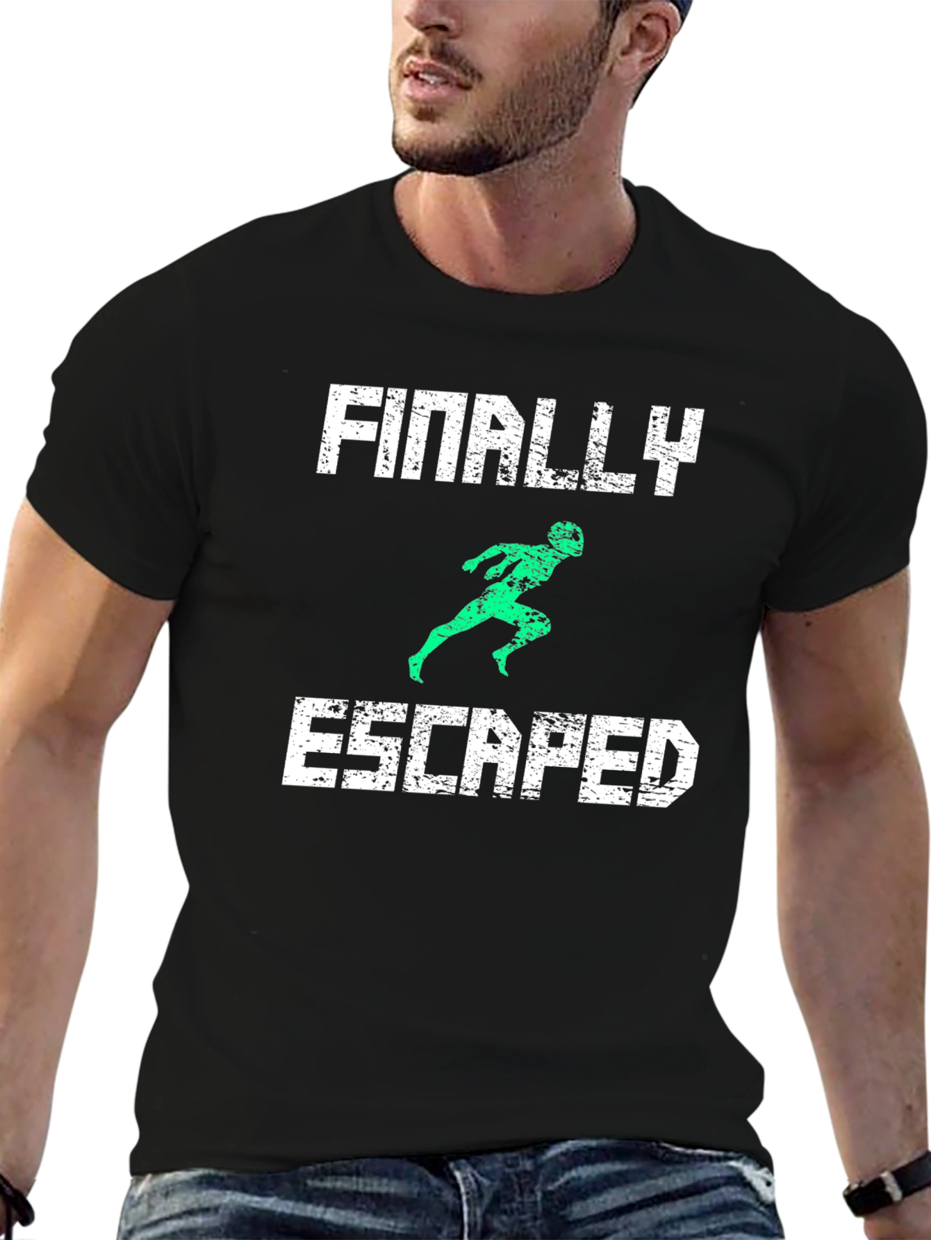 Black Finally Escaped T-Shirt - Funny Novelty Tee view 6