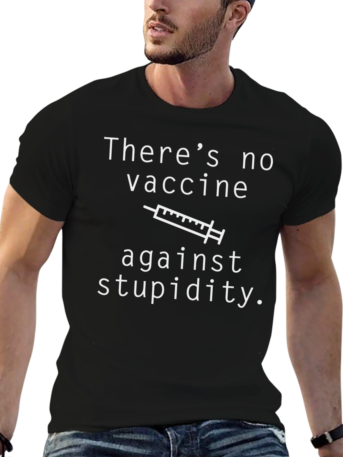 Black Funny No Vaccine Against Stupidity Graphic T-Shirt view 6