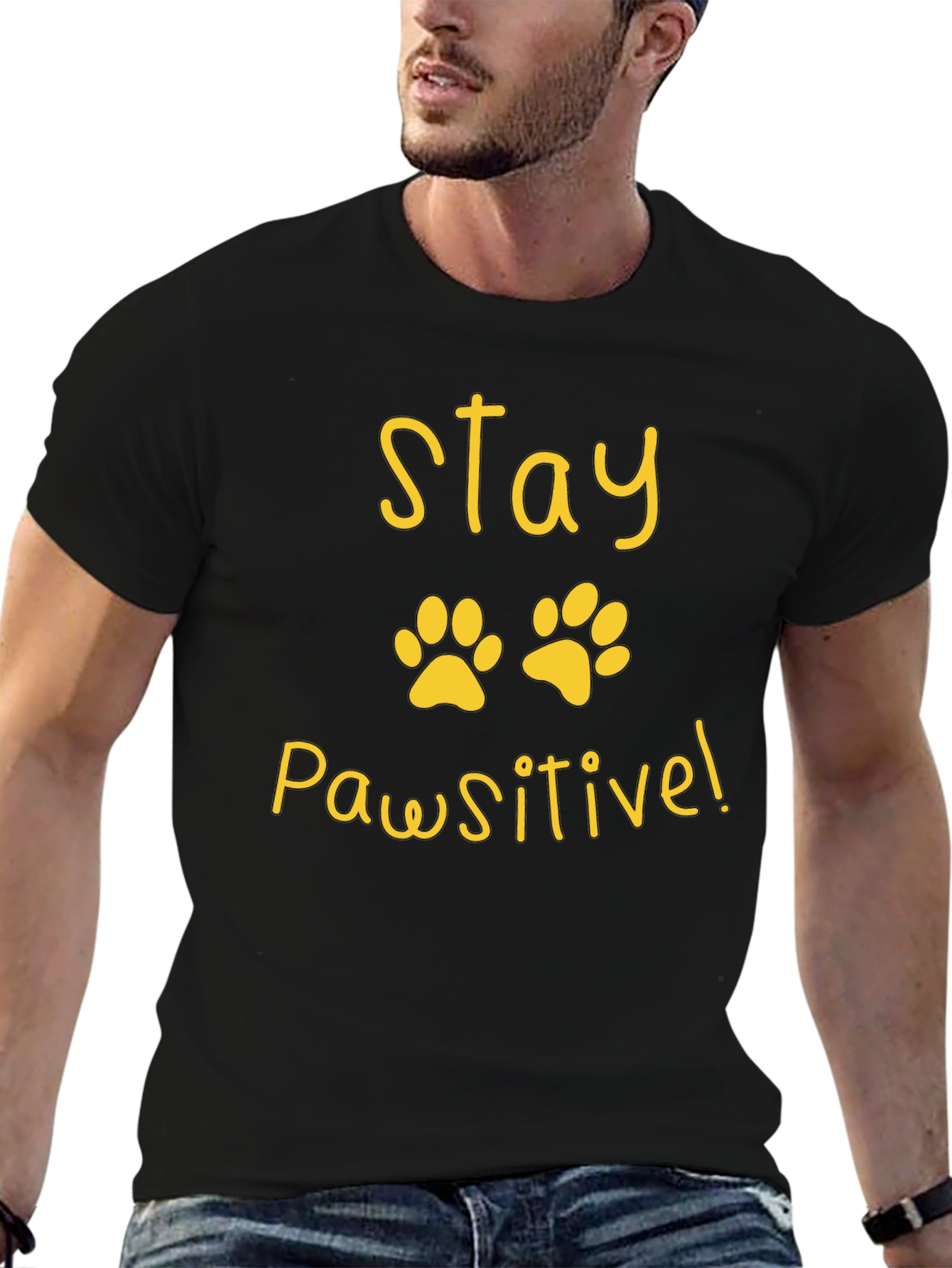 Black Stay Pawsitive Black T-Shirt view 6