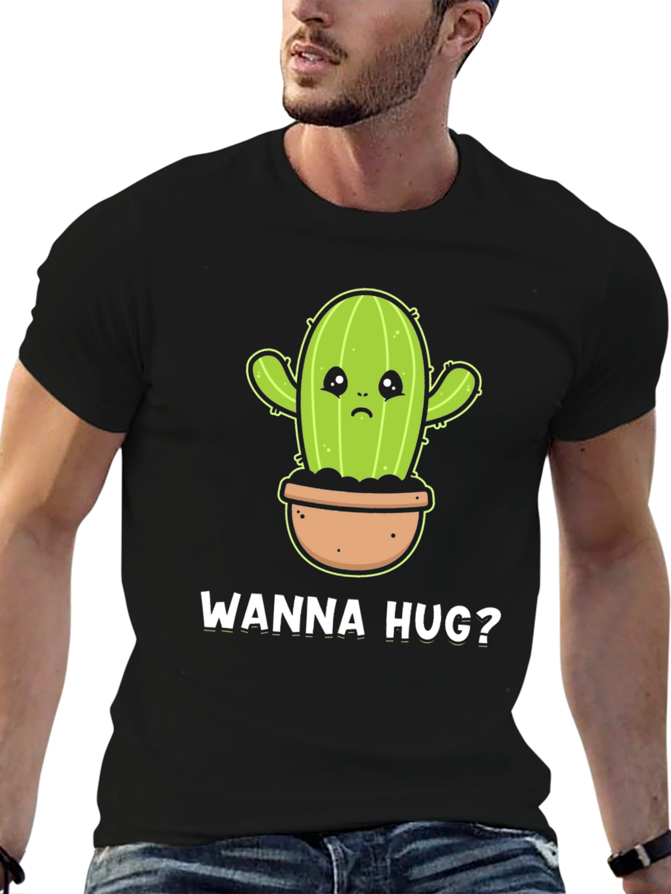 Wanna Hug? Cactus Graphic Tee - Soft Cotton Black T-Shirt - 6