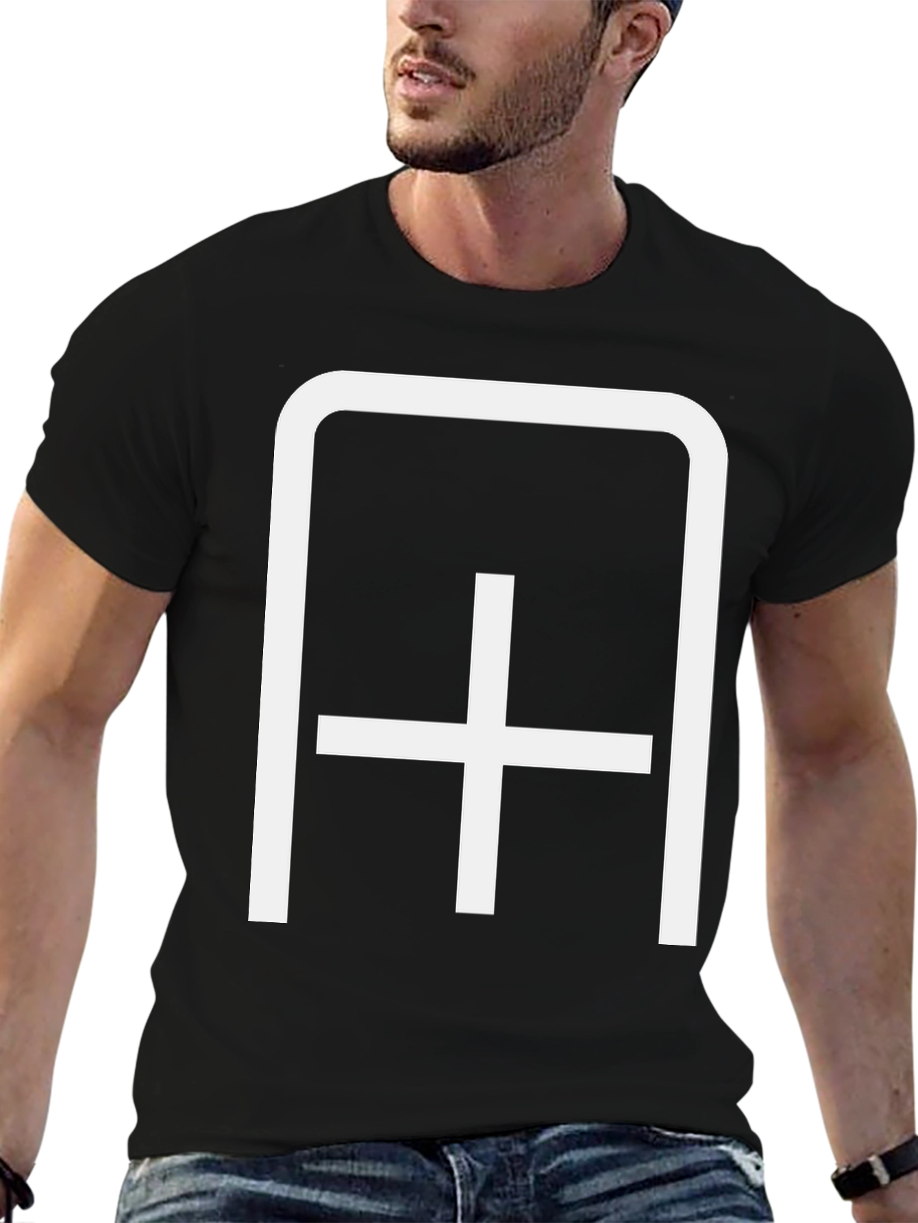 Black Modern Minimalist Symbol Black T-Shirt view 6