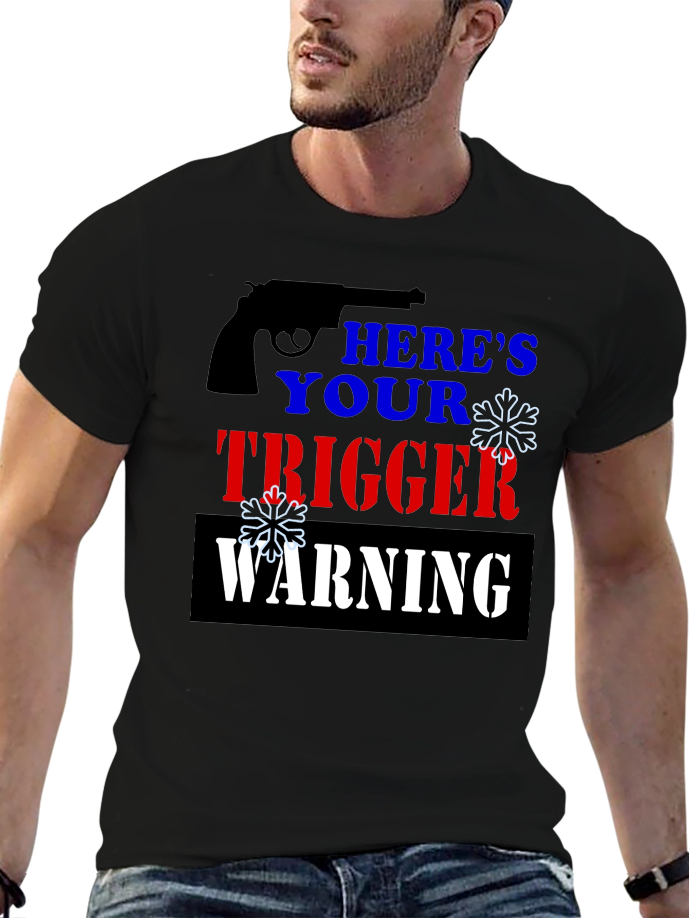 Black Here's Your Trigger Warning Funny T-Shirt view 6
