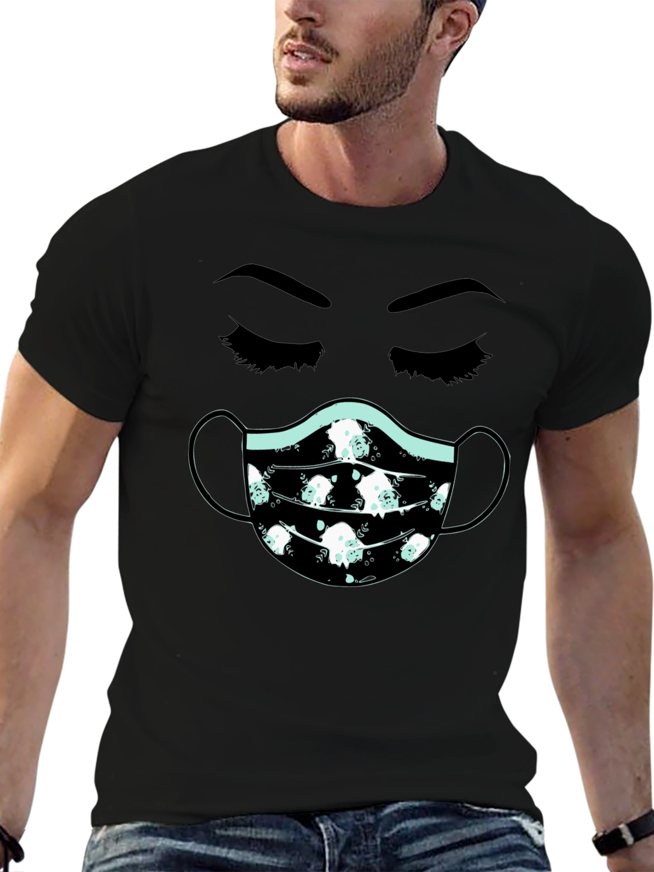Black Masked Face T-Shirt - Unisex Cotton Tee view 6