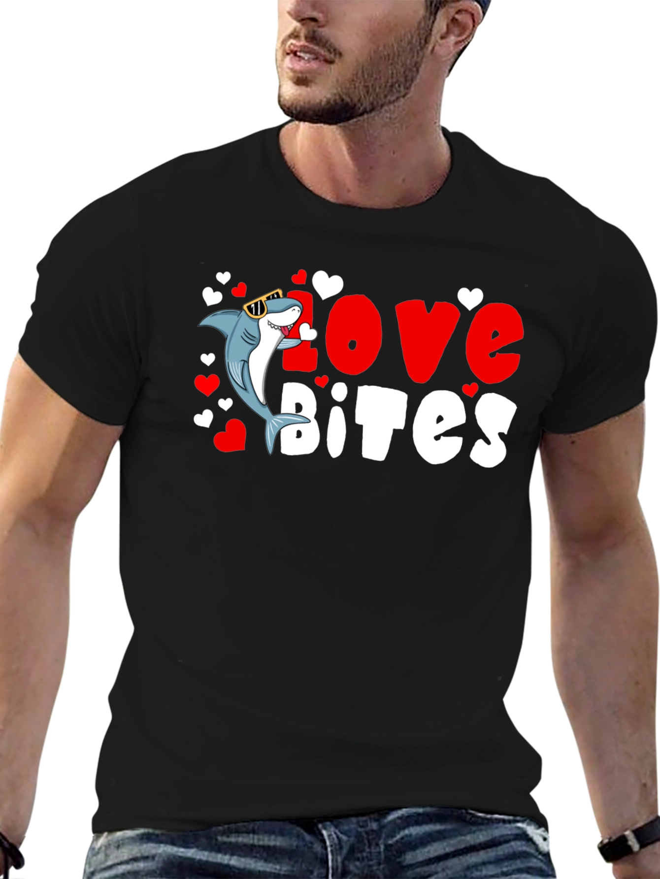 Black Love Bites Shark Valentine's Day T-Shirt view 6