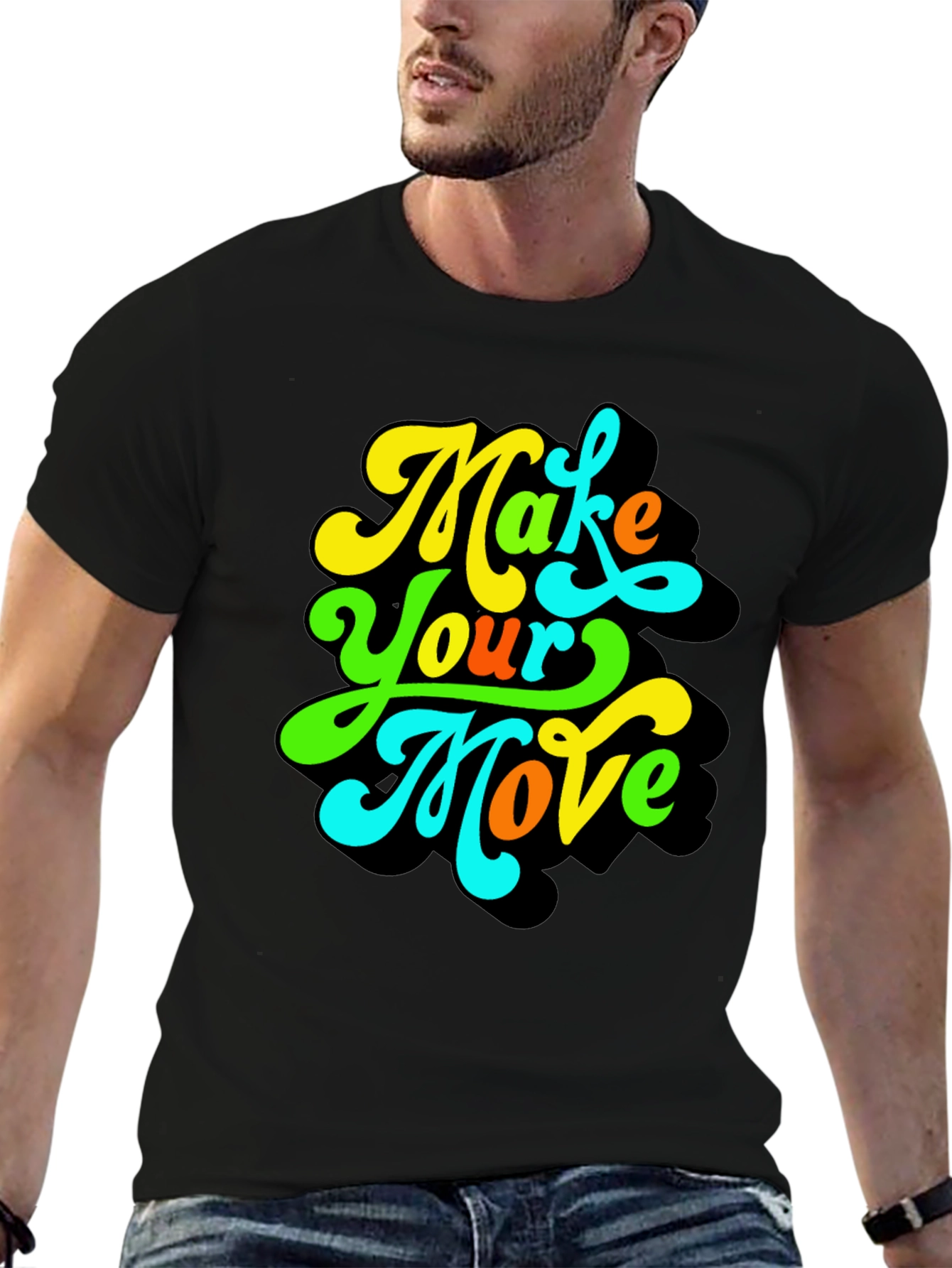 Black Make Your Move Graphic Tee - Retro Style Black T-Shirt view 6