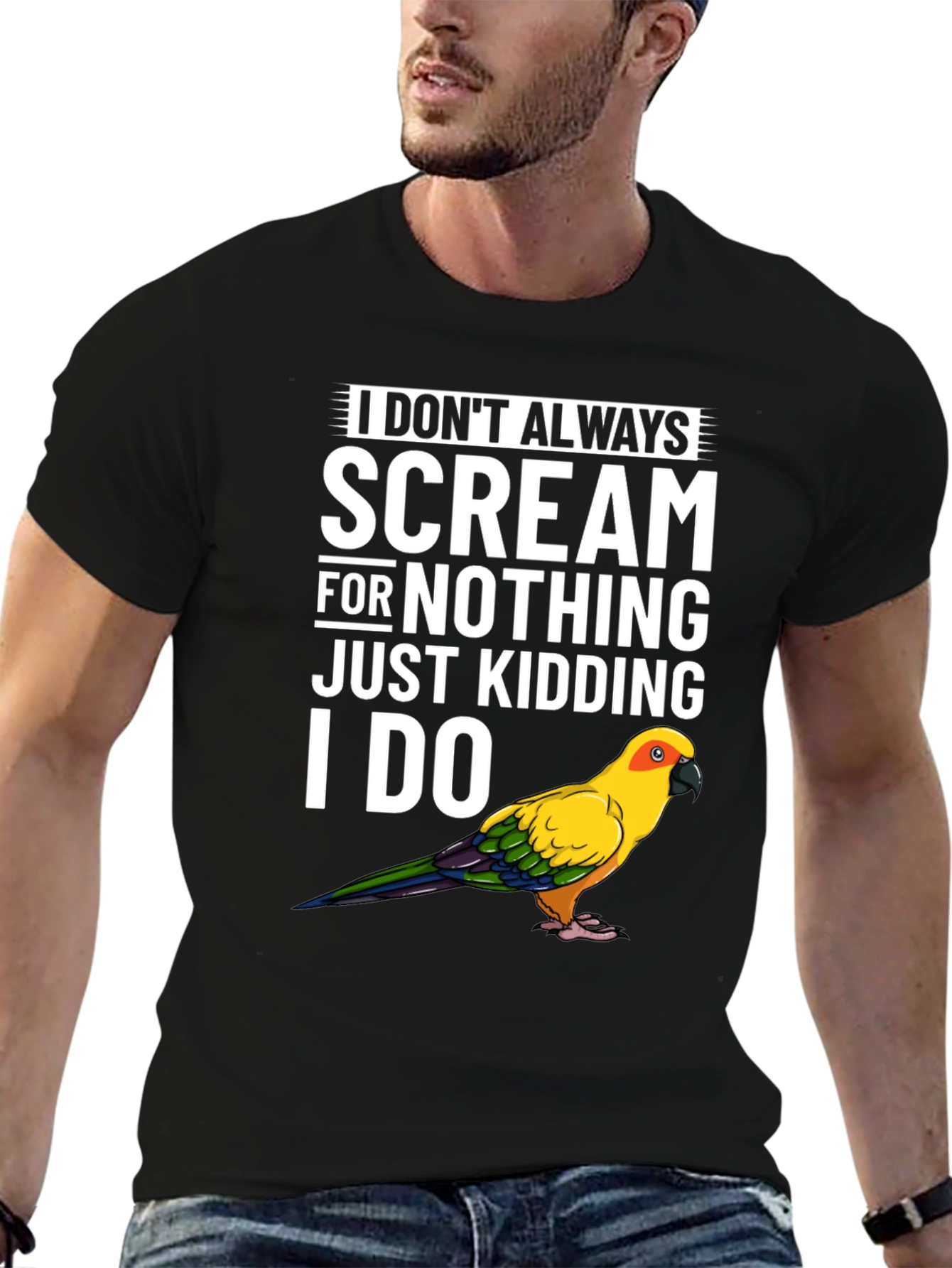 Black Funny Parrot T-Shirt - I Don't Always Scream view 6