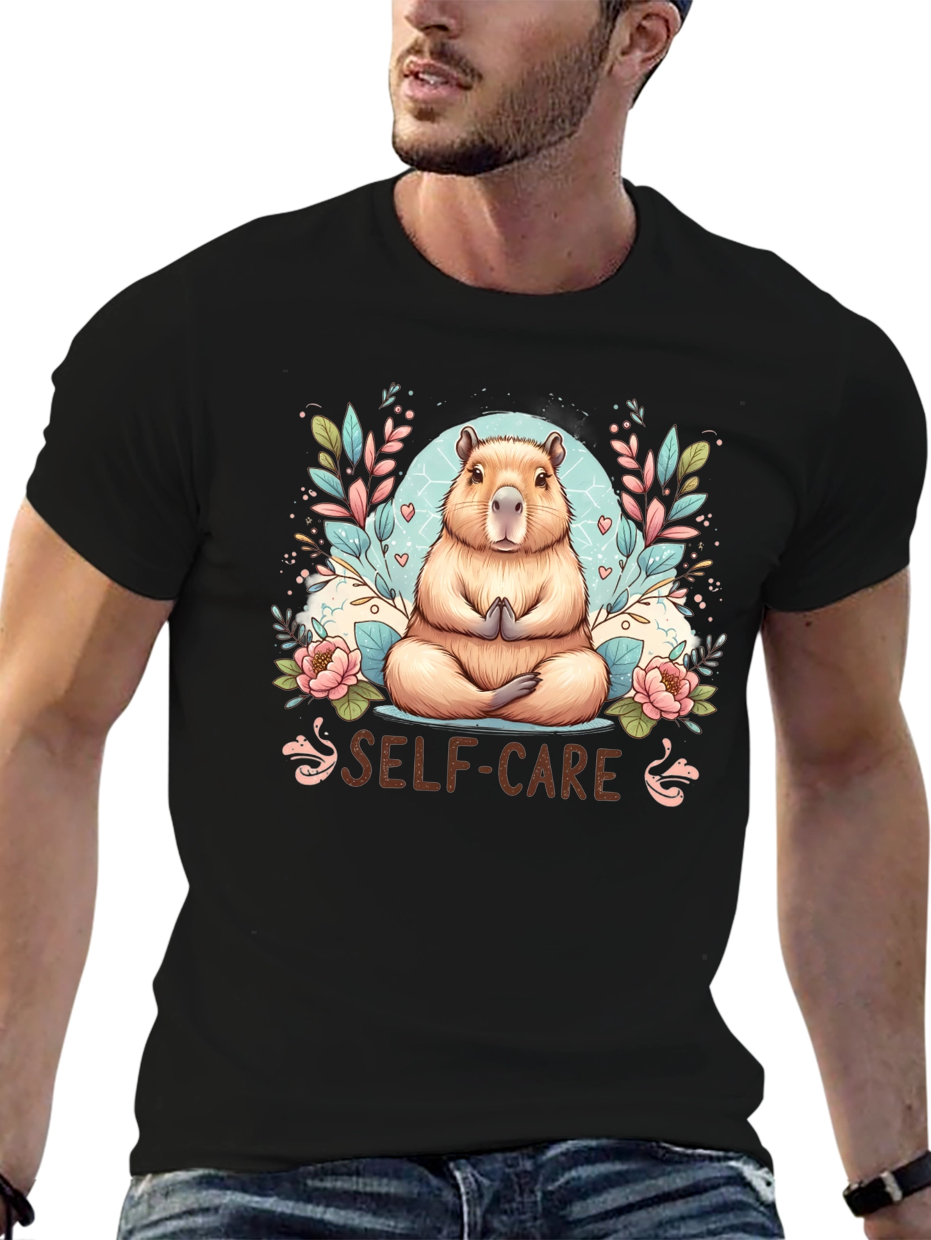 Black Self-Care Capybara T-Shirt view 6