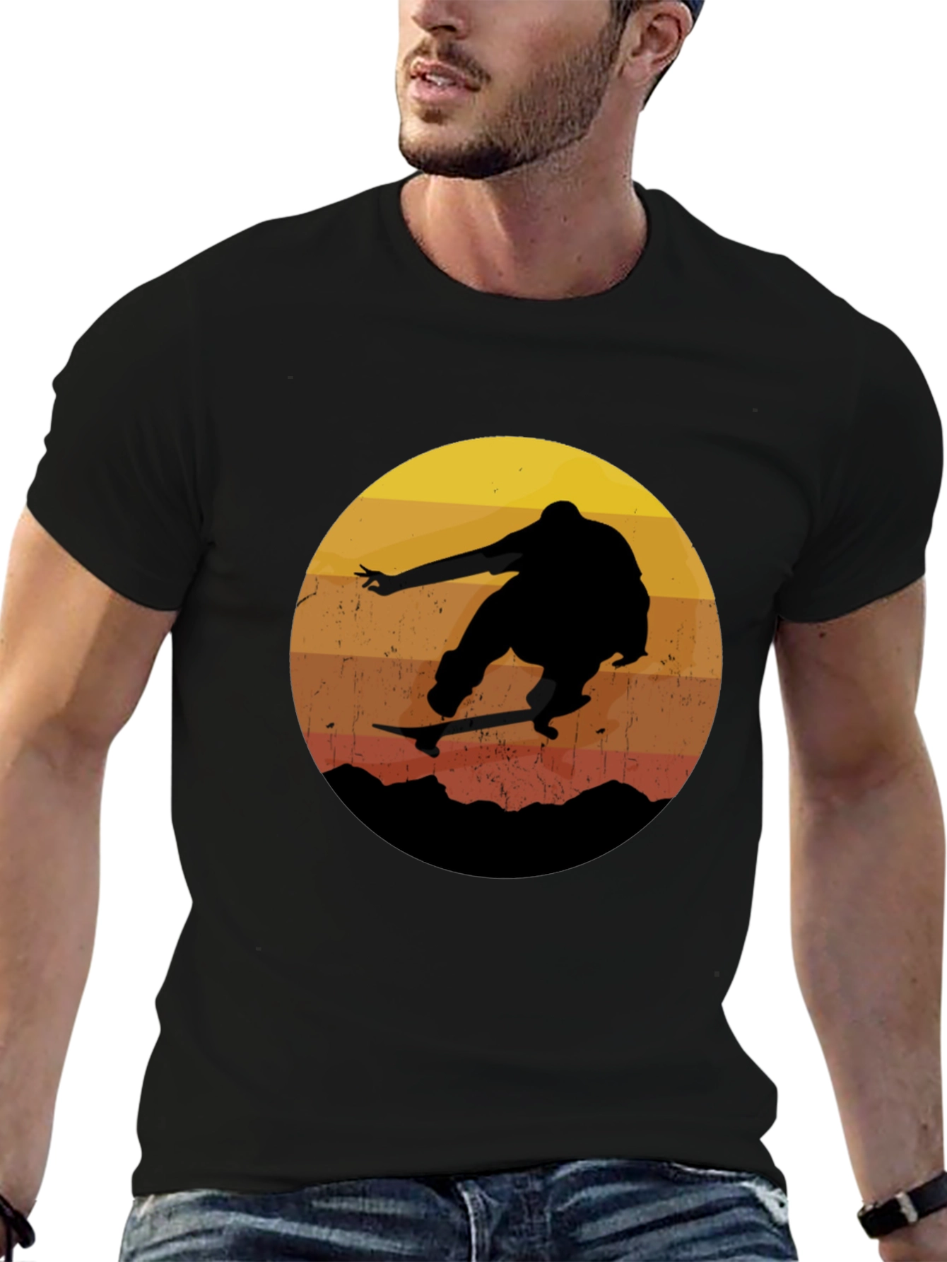 Black Retro Skateboarder T-Shirt view 6