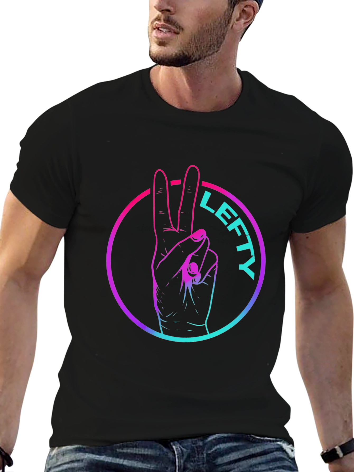 Black Lefty Peace Sign Graphic Tee - Cool Casual Style view 6