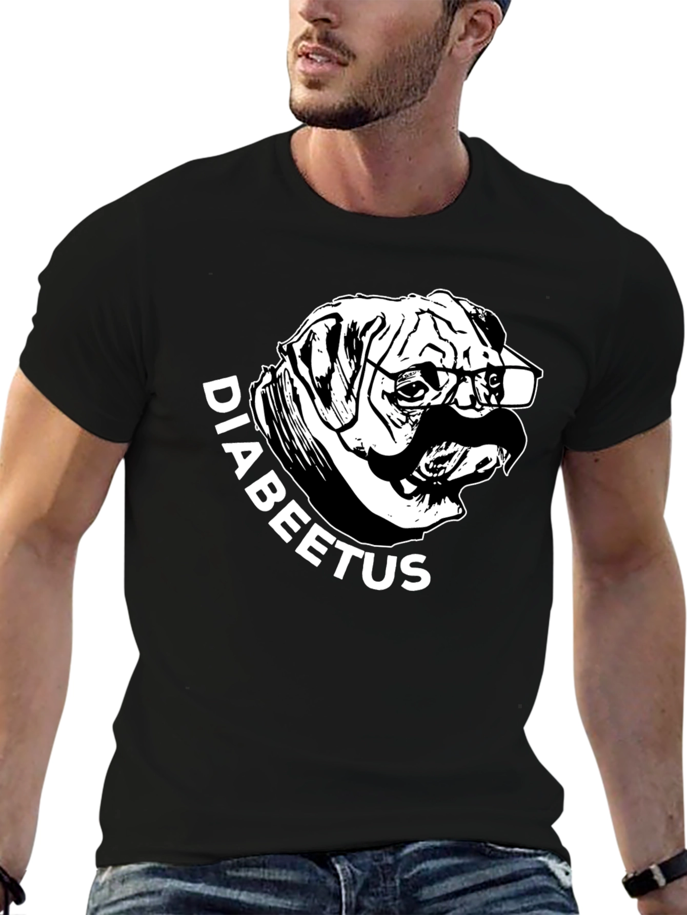 Black Diabeetus Pug T-Shirt - Novelty Graphic Tee view 6