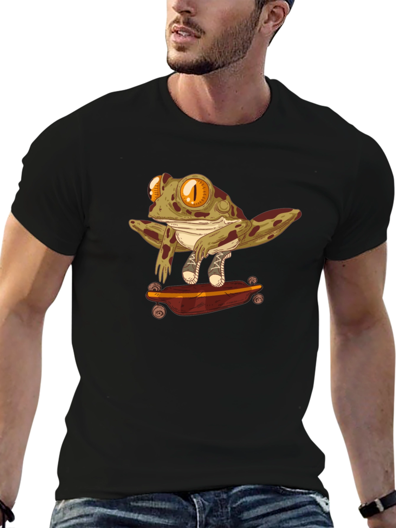 Black Skateboarding Frog Graphic T-Shirt view 6