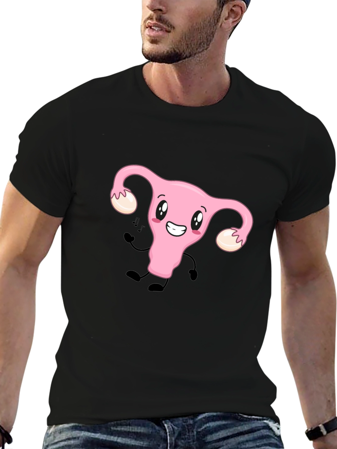 Black Funny Uterus Tee - Black Cotton Graphic T-Shirt view 6