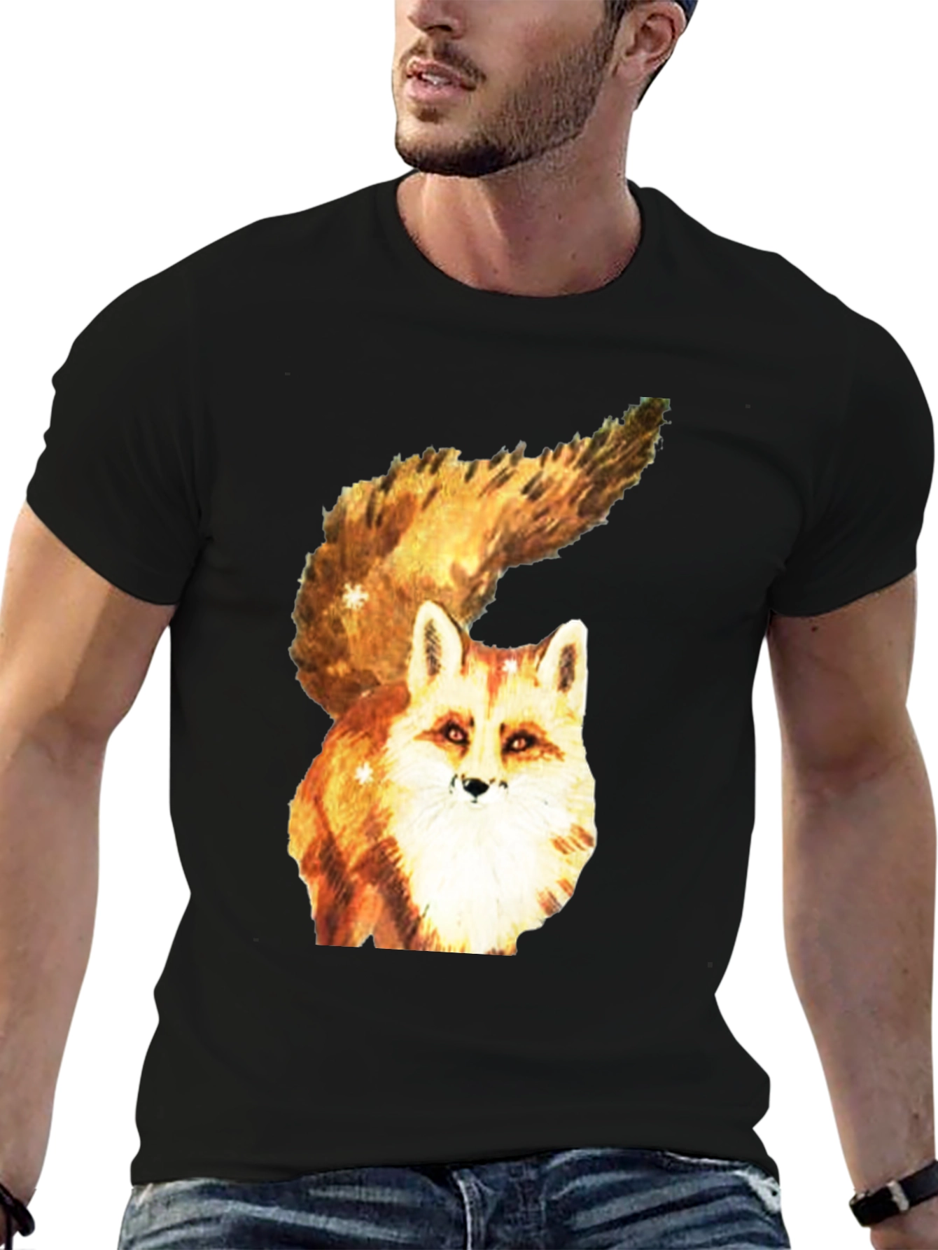 Black Fox Graphic Tee - Unique Animal Print T-Shirt view 6