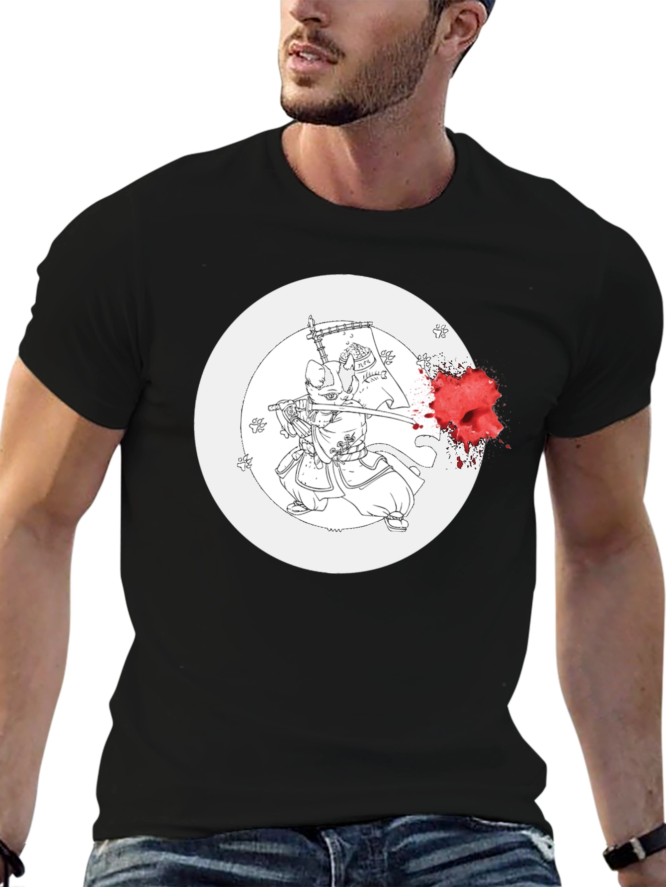 Black Samurai Cat Graphic Tee view 6