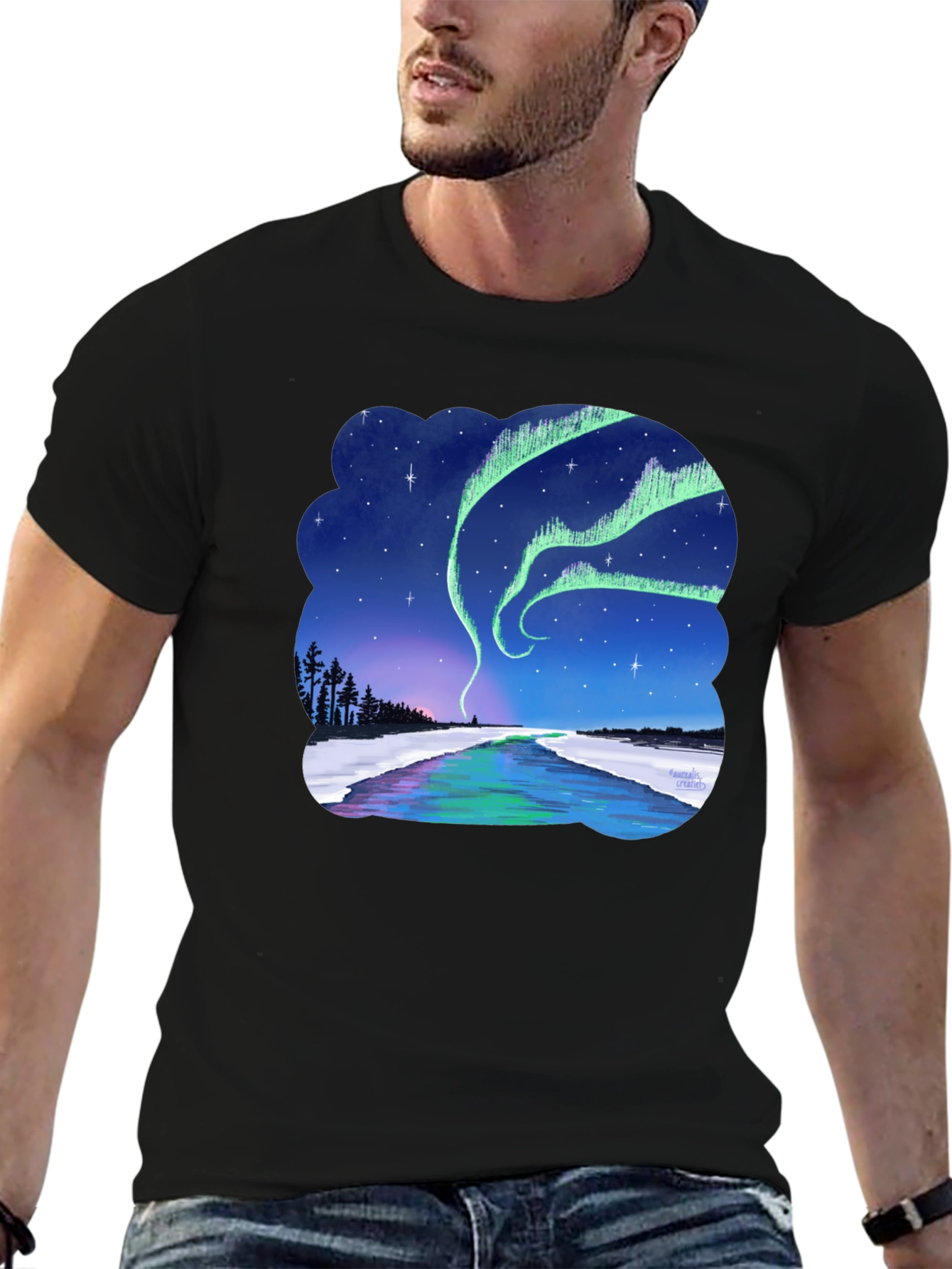 Black Aurora Borealis Graphic Tee - Northern Lights Shirt view 6