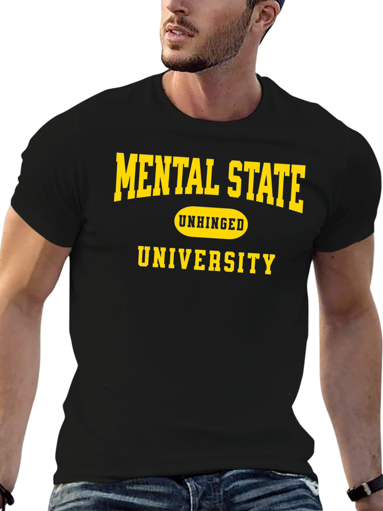 Black Mental State Unhinged University Black T-Shirt view 6