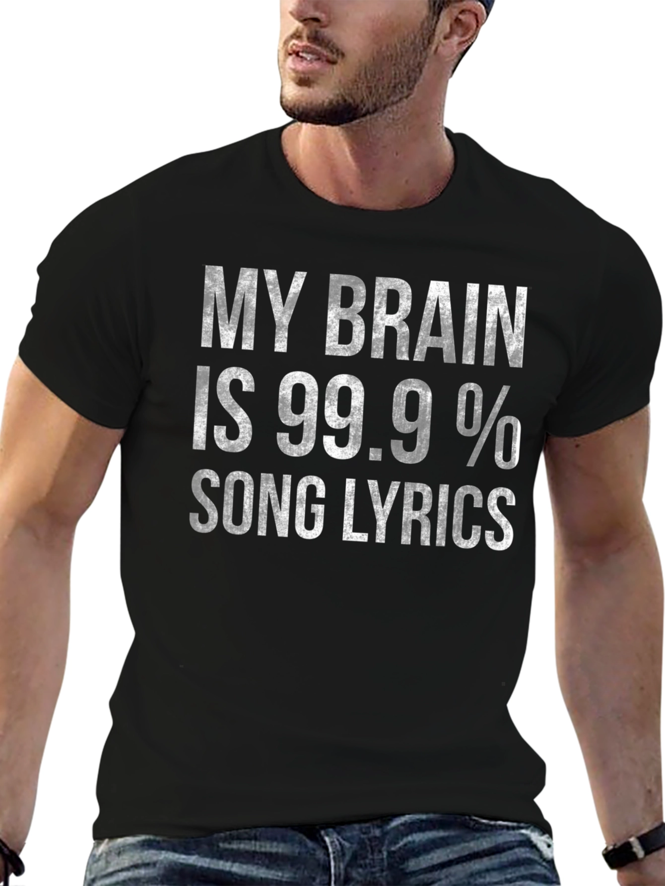 Black Funny Song Lyrics T-Shirt - My Brain is 99.9% view 6