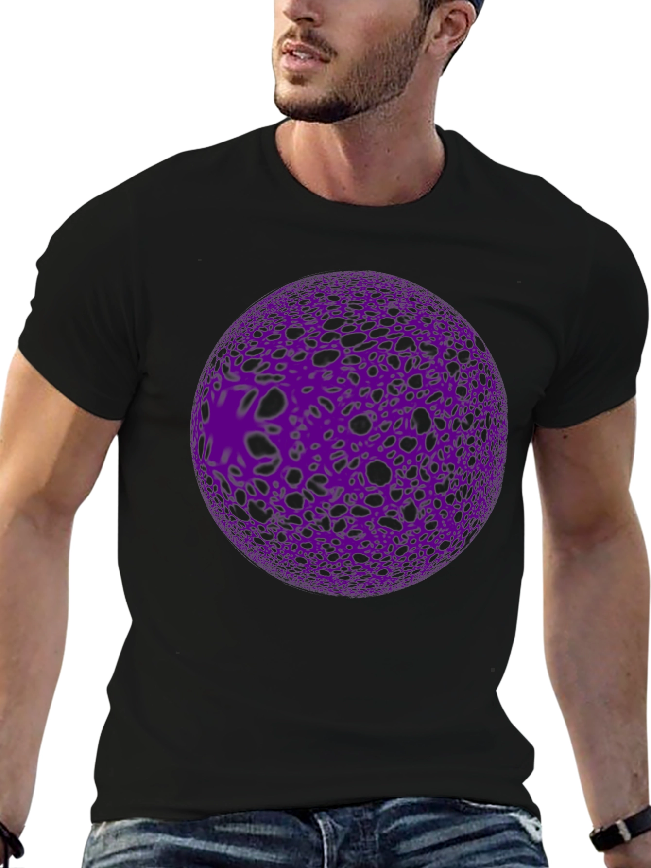 Black Abstract Purple Orb Graphic Black T-Shirt view 6