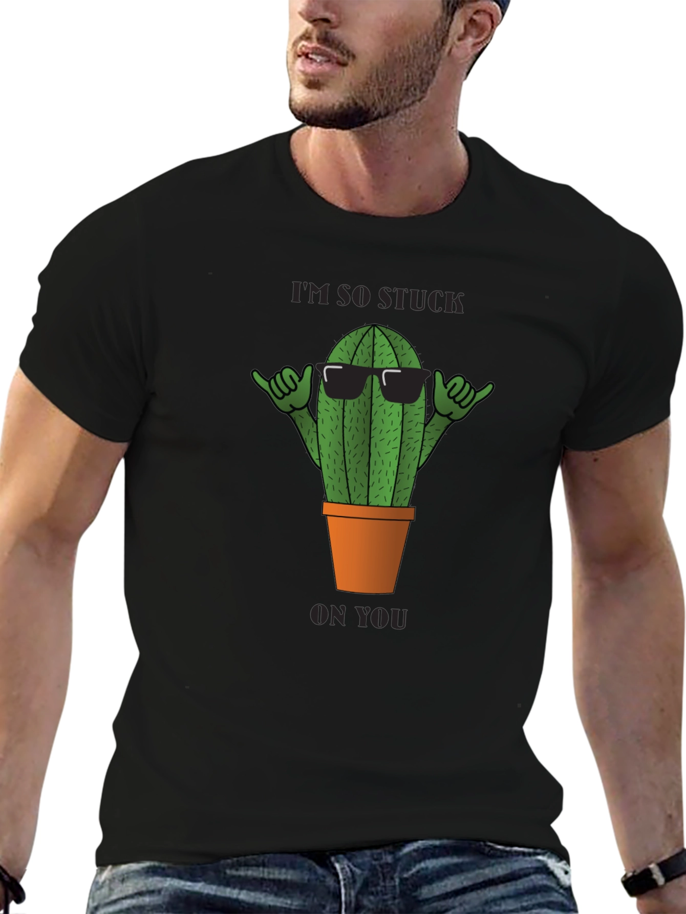 Black Cool Cactus T-Shirt - I'm So Stuck On You - Black view 6